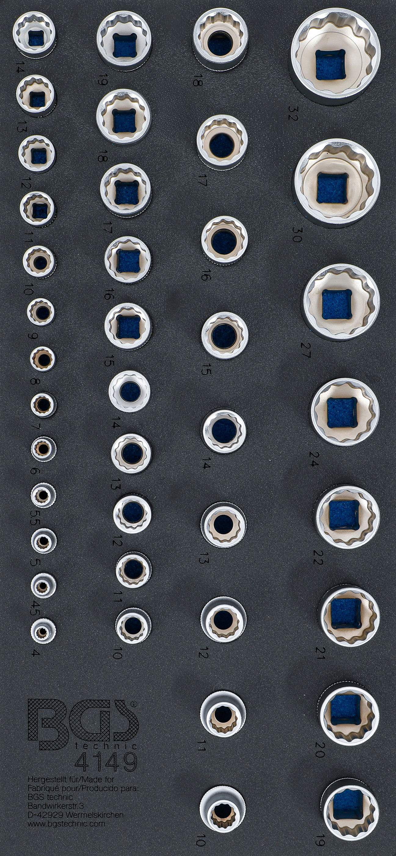 BGS Werkstattwageneinlage 1/3: Steckschlüssel-Einsätze Zwölfkant | 6,3 mm (1/4"), 10 mm (3/8"), 12,5 mm (1/2") | 40-tlg.