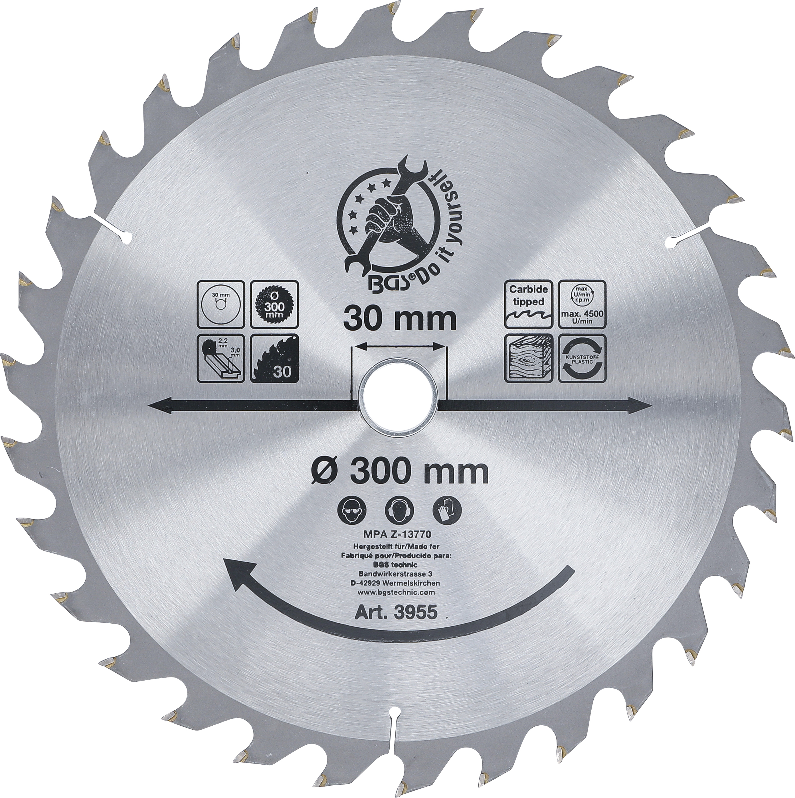 BGS Hartmetall-Kreissägeblatt | Ø 300 x 30 x 3,2 mm | 30 Zähne