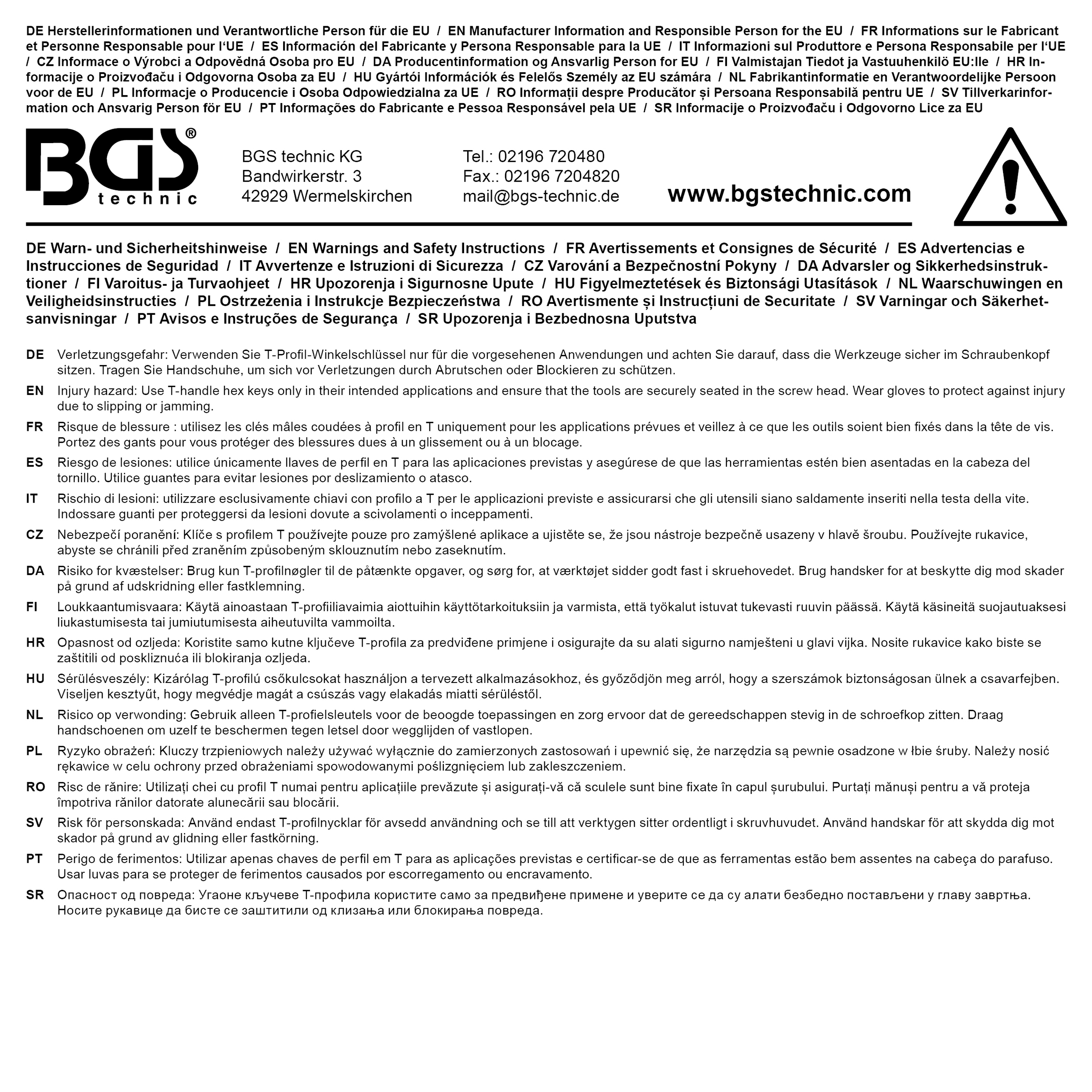 BGS Schraubendreher mit T-Griff und seitlicher Klinge | T-Profil (für Torx) mit/ohne Bohrung T15