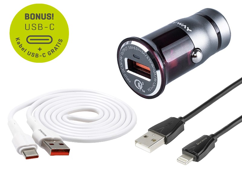 Myway Car Charger Auto Schnell-Ladestecker USB Qick Charge 3.0 + USB Ladekabel GRATIS