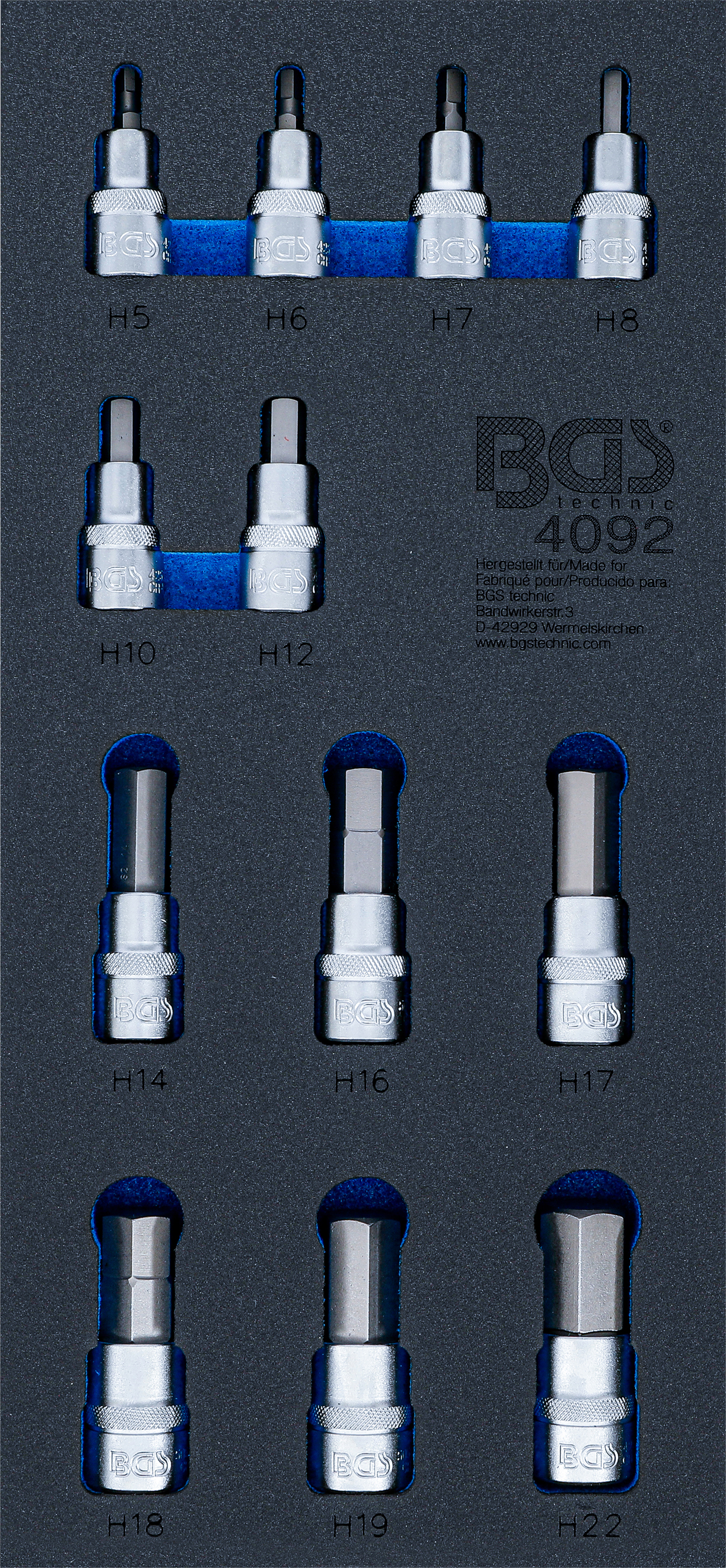 BGS Werkstattwageneinlage 1/3: Bit-Einsatz-Satz | Innensechskant | 12,5 mm (1/2") | 12-tlg.