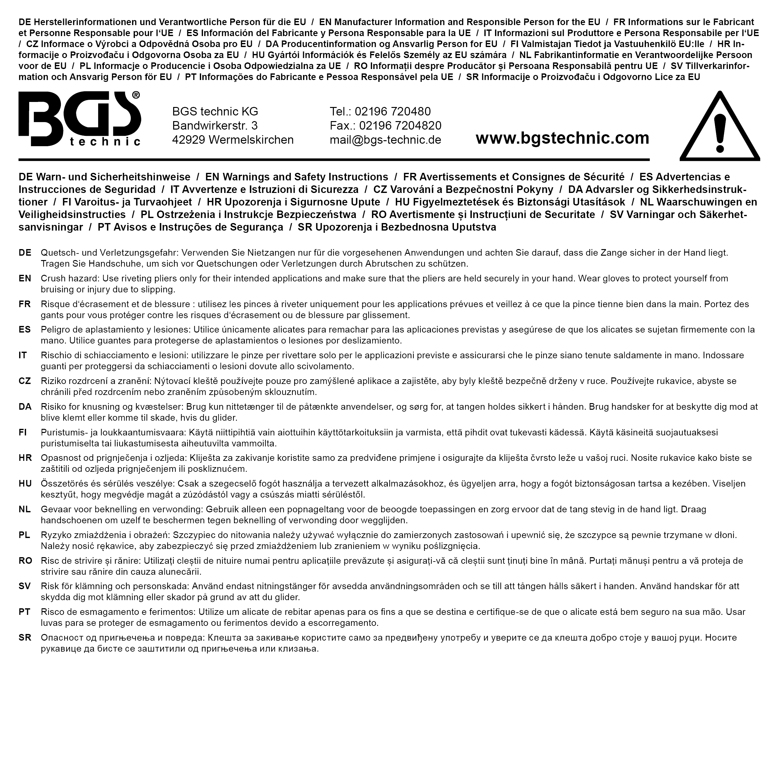 BGS Nietzange | Langarm | mit Sammelflasche