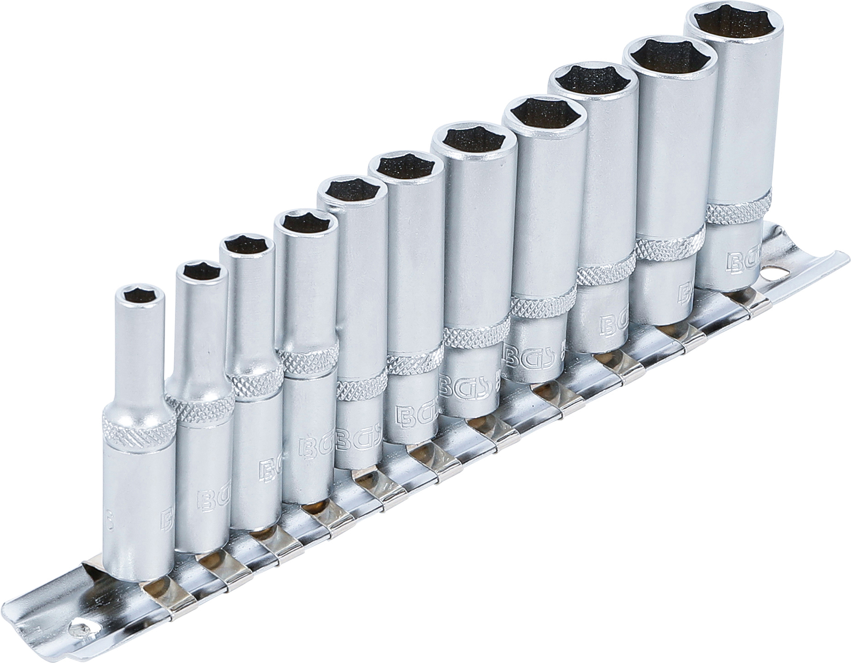 BGS Steckschlüssel-Einsatz-Satz Sechskant, tief | Antrieb Innenvierkant 6,3 mm (1/4") | Zollgrößen | 11-tlg.