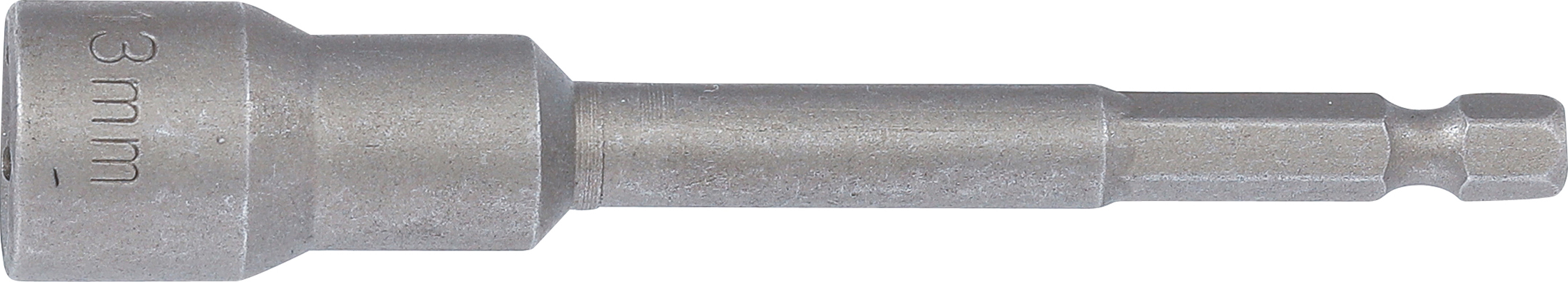 BGS Steckschlüssel-Einsatz Sechskant, extra lang | für Bohrmaschinen | Antrieb Außensechskant 6,3 mm (1/4") | SW 13 mm