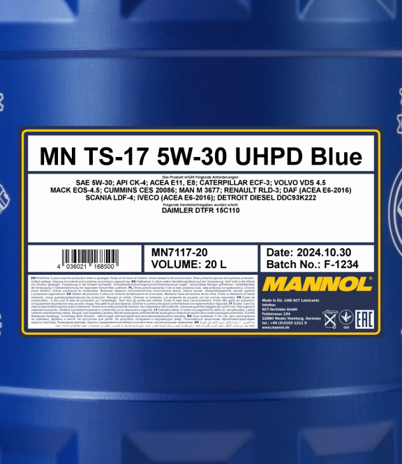 5W-30 Mannol 7117 TS-17 UHPD Blue Mötoröl 20 Liter