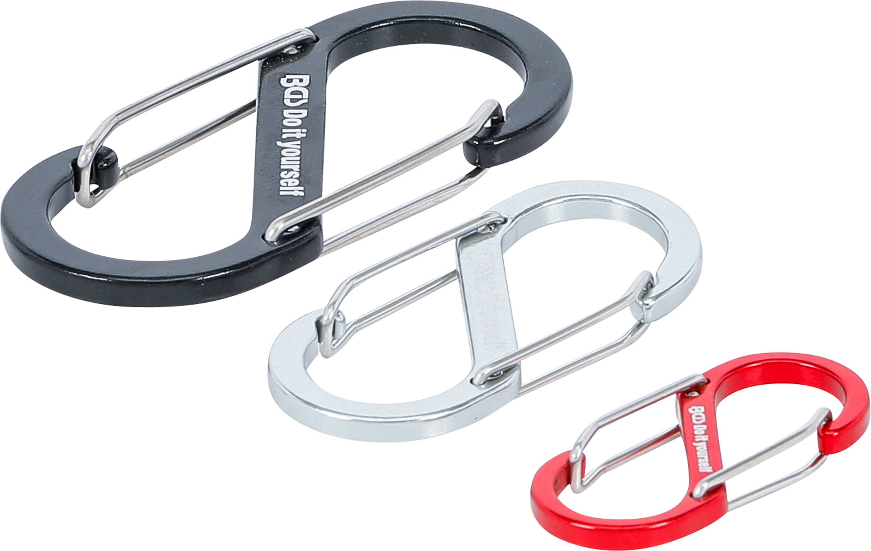 BGS Karabinerhaken-Sortiment mit Doppelöffnung | Aluminium | 3-tlg.