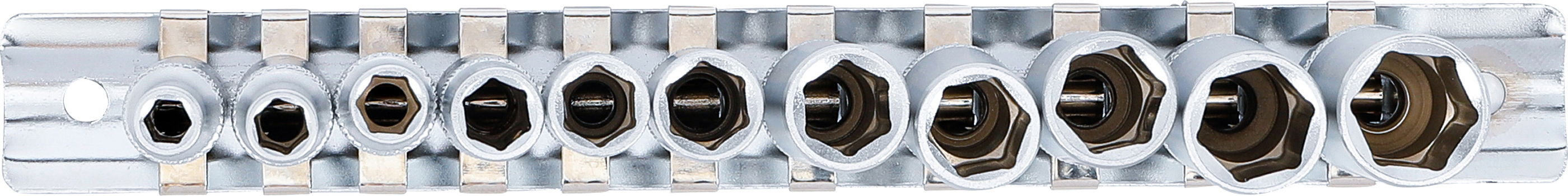BGS Steckschlüssel-Einsatz-Satz Sechskant, tief | Antrieb Innenvierkant 6,3 mm (1/4") | Zollgrößen | 11-tlg.