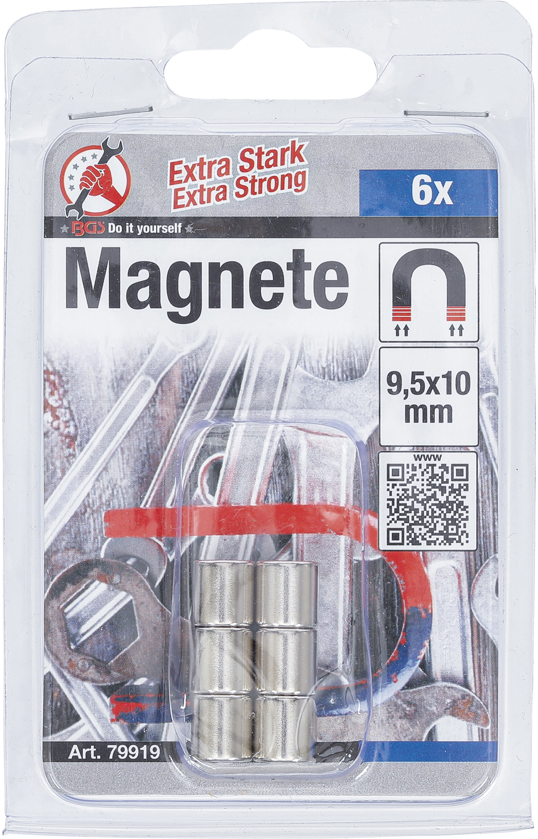 BGS Magnet-Satz | extra stark | Ø 9,5 mm | 6-tlg.