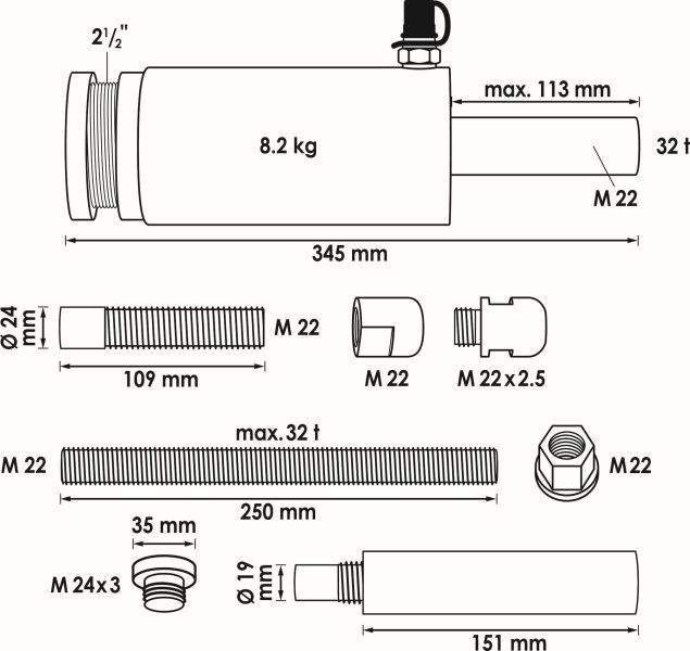 Hydraulikzylinder, Abzieher-Spindel