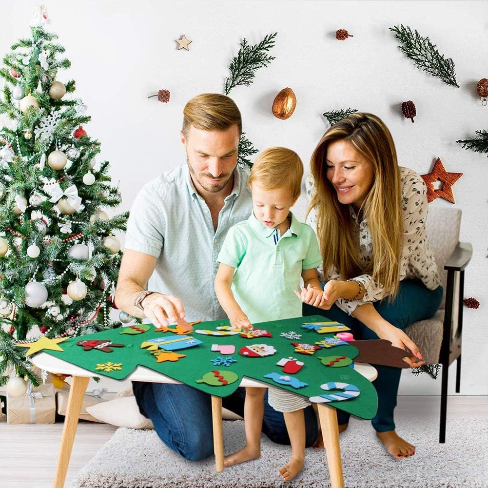 GOODGDN Filz Weihnachtsbaum, Filz Weihnachtsbaum Set mit Ornamente für Kinder, Neujahr Tür Wandbehang Dekorationen 95cm DIY Weihnachtsbaum Dekoration Ornamente