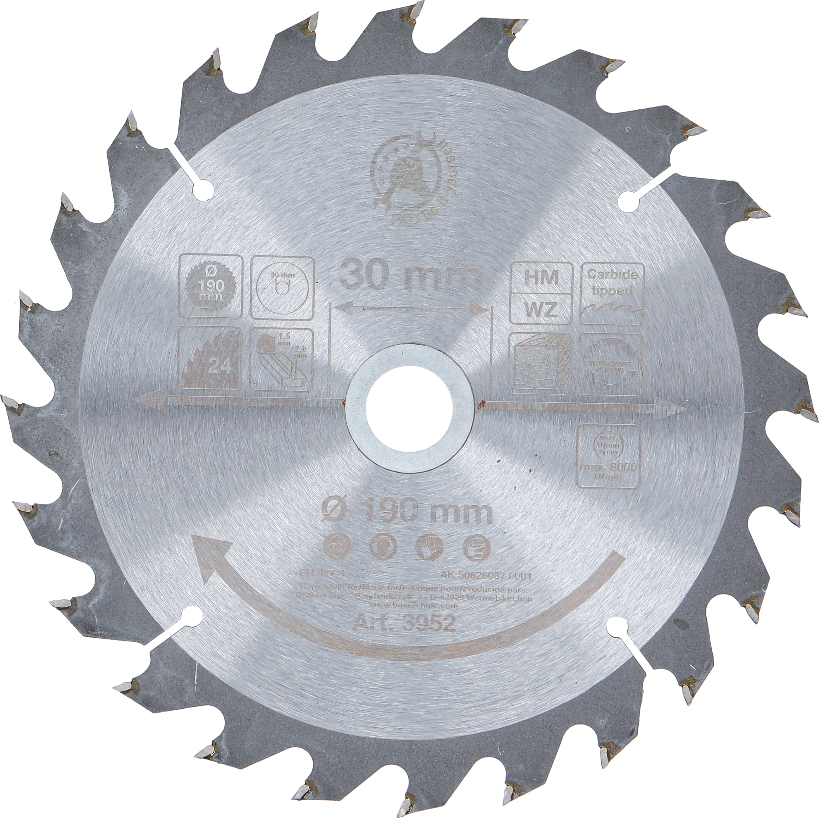 BGS Hartmetall-Kreissägeblatt | Ø 190 x 30 x 2,5 mm | 24 Zähne