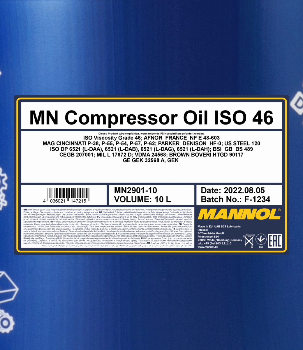 Mannol 2901 Compressor Oil ISO 46 10 Liter