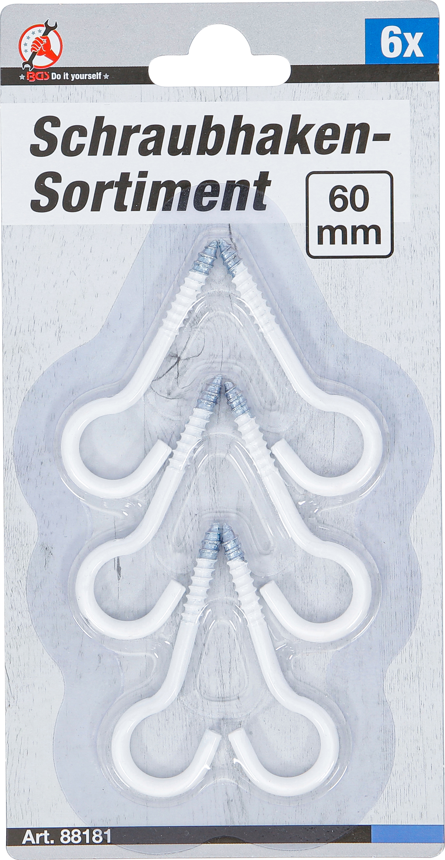 BGS Schraubhaken-Sortiment | weiß | kunststoffummantelt | 60 mm | 6-tlg.