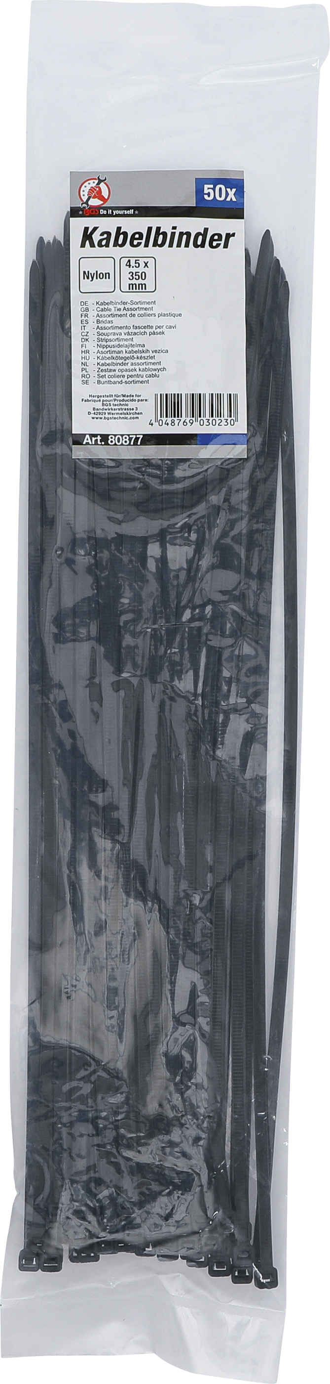 BGS Kabelbinder-Sortiment | schwarz | 4,5 x 350 mm | 50-tlg.