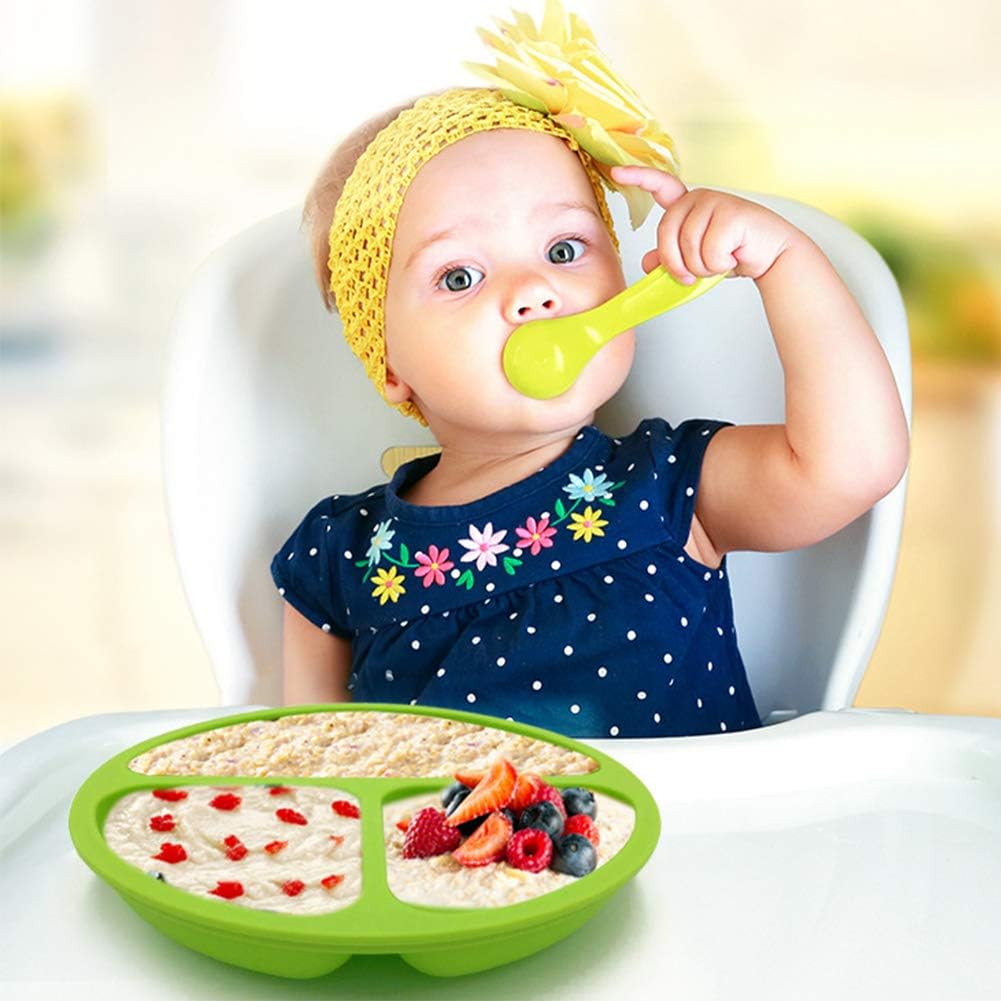 2Pcs Kinderteller Silikon mit Saugnapf for Baby Toddlers and Children Portable Plate Baby Non-Slip Suitable for Hochstuhl