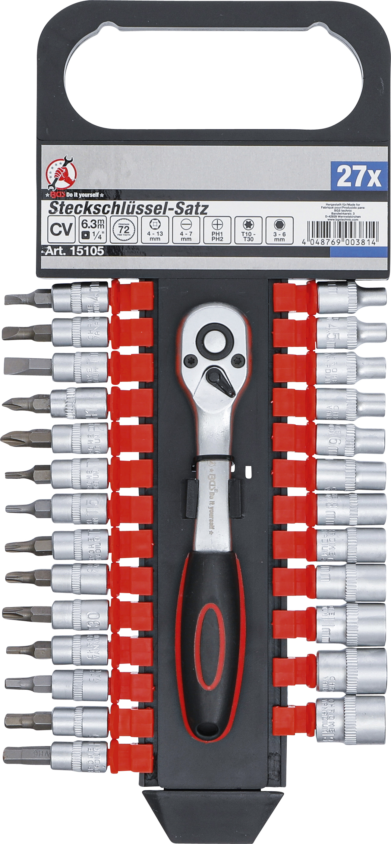 BGS Steckschlüssel-Satz | Antrieb 6,3 mm (1/4") | SW 4 - 13 mm | 27-tlg.