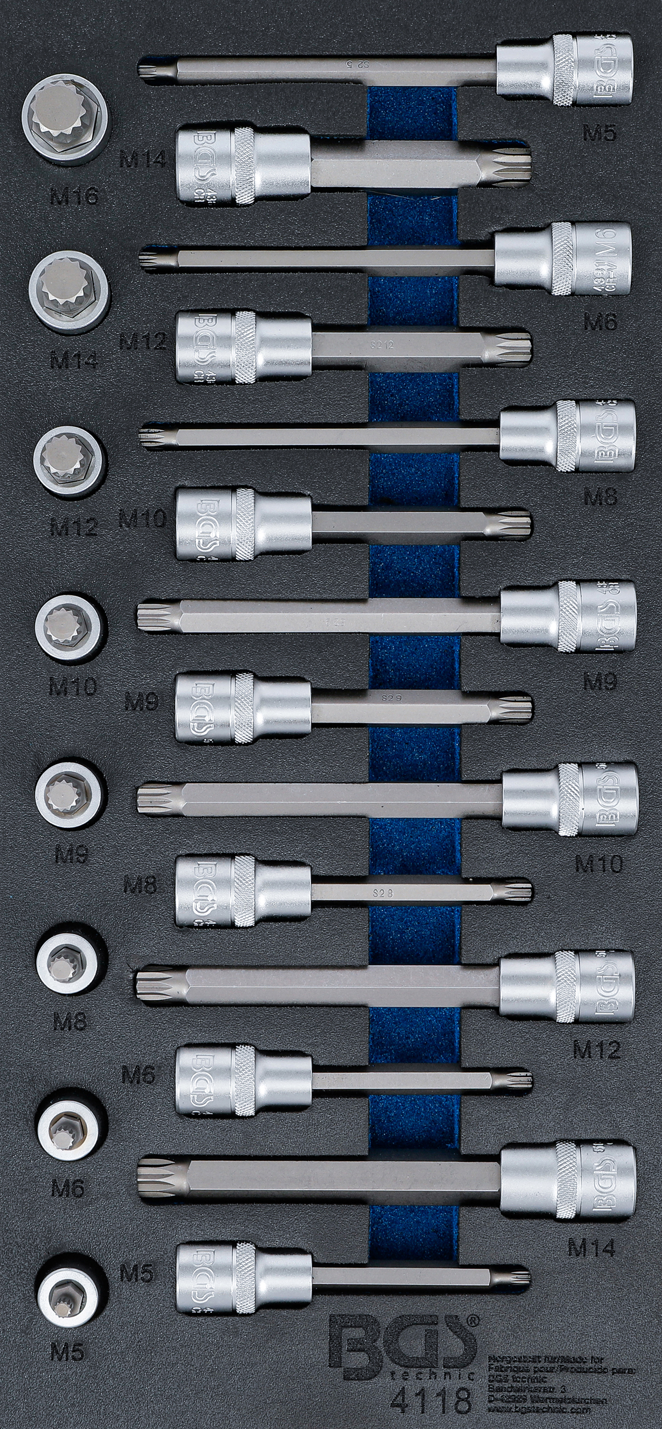BGS Werkstattwageneinlage 1/3: Bit-Einsatz-Satz | Antrieb Innenvierkant 12,5 mm (1/2") | Innenvielzahn (für XZN) | 22-tlg.