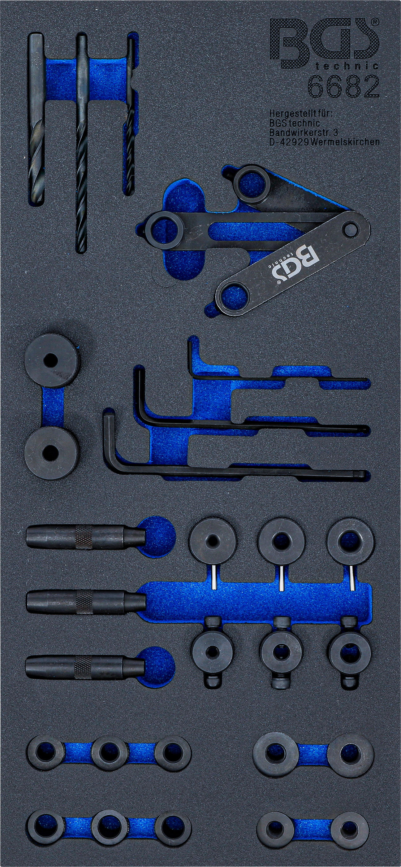 BGS Werkstattwageneinlage 1/3: Zylinderkopf-Bohrlehren-Werkzeug-Satz | 28-tlg.