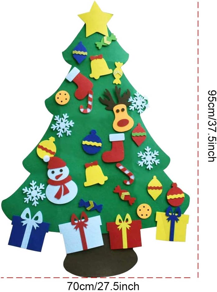 GOODGDN Filz Weihnachtsbaum, Filz Weihnachtsbaum Set mit Ornamente für Kinder, Neujahr Tür Wandbehang Dekorationen 95cm DIY Weihnachtsbaum Dekoration Ornamente