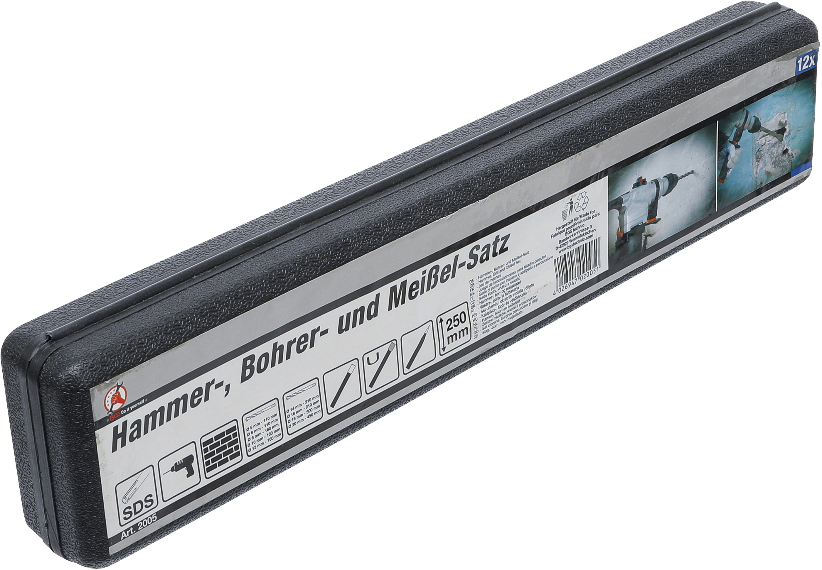 BGS Hammer-, Bohrer- und Meißel-Satz | SDS-Schaft, Hartmetallspitze | 5 - 20 mm | 12-tlg.