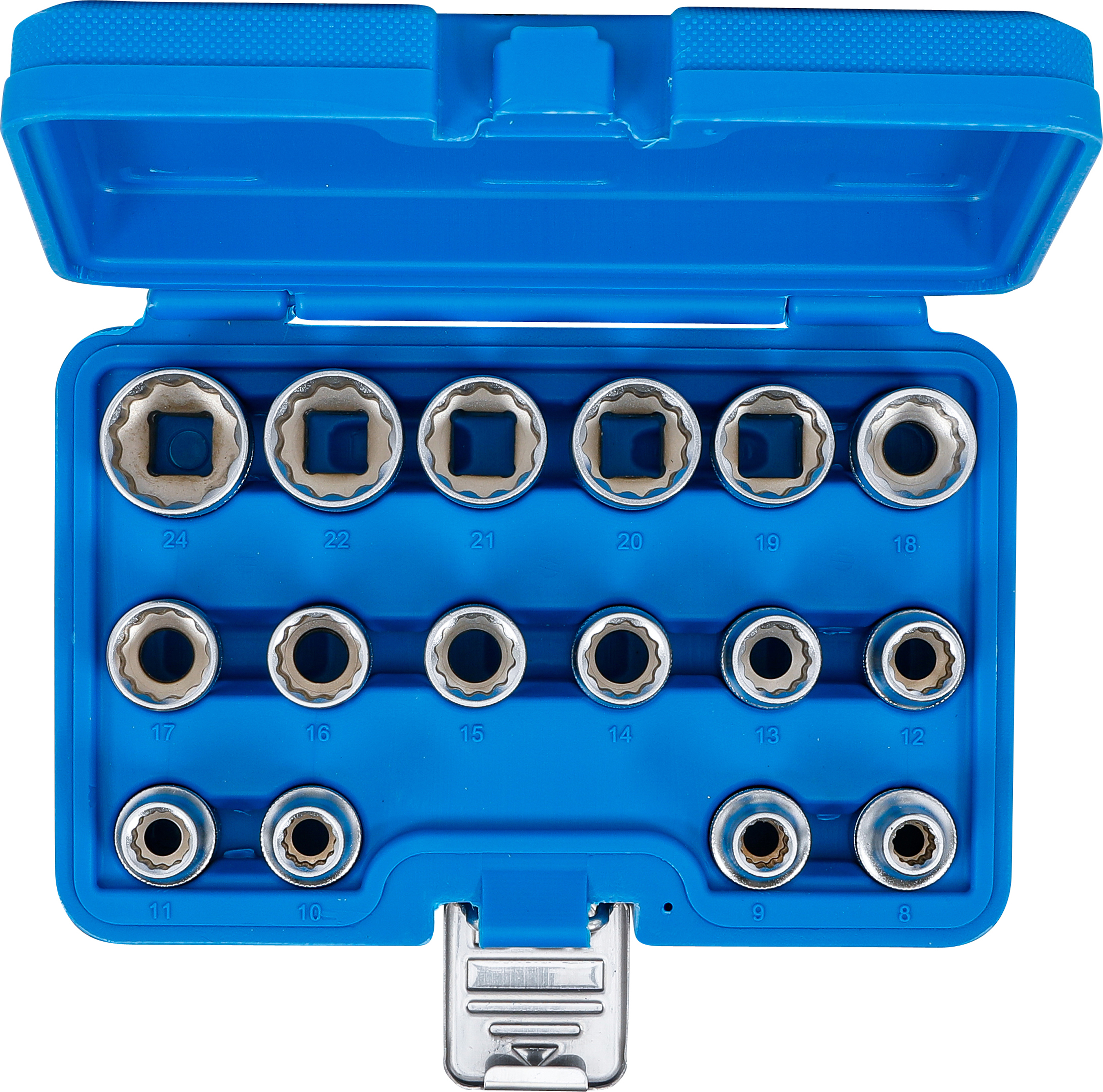 BGS Steckschlüssel-Einsatz-Satz Zwölfkant | Antrieb Innenvierkant 12,5 mm (1/2") | SW 8 - 24 mm | 16-tlg.