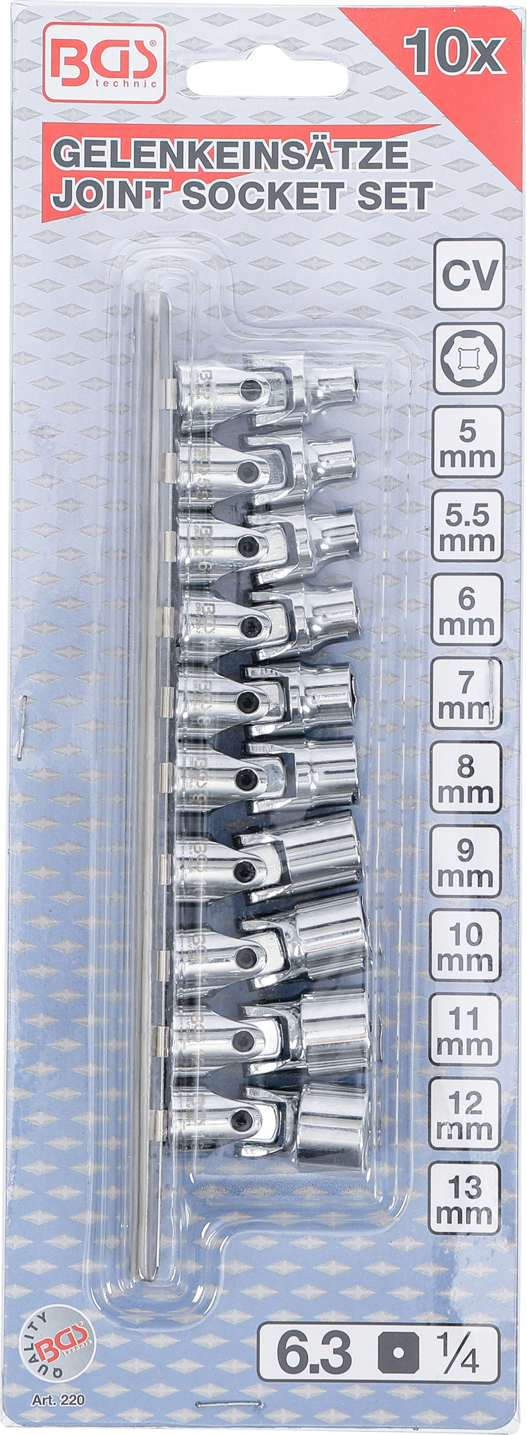 BGS Gelenk-Steckschlüssel-Satz | Antrieb Innenvierkant 6,3 mm (1/4") | SW 5 - 13 mm | 10-tlg.