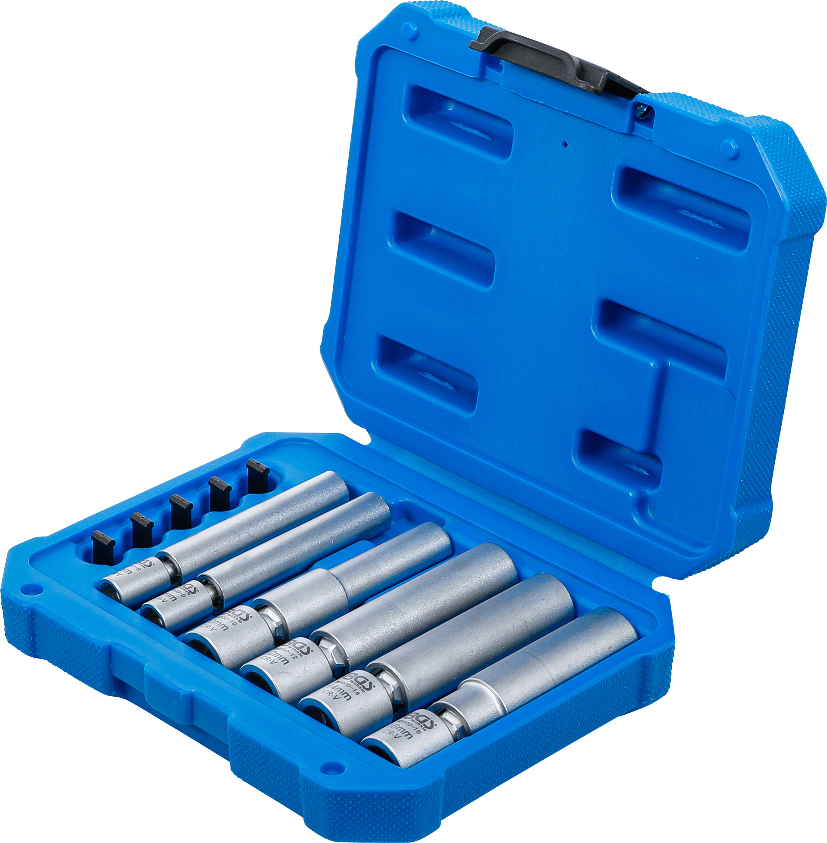 BGS Glüh- und Zündkerzen-Gelenk-Einsatz-Satz | Antrieb Innenvierkant 6,3 mm (1/4") / 10 mm (3/8") | SW 8 - 9 - 10 - 12 - 14 - 16 mm | 11-tlg.