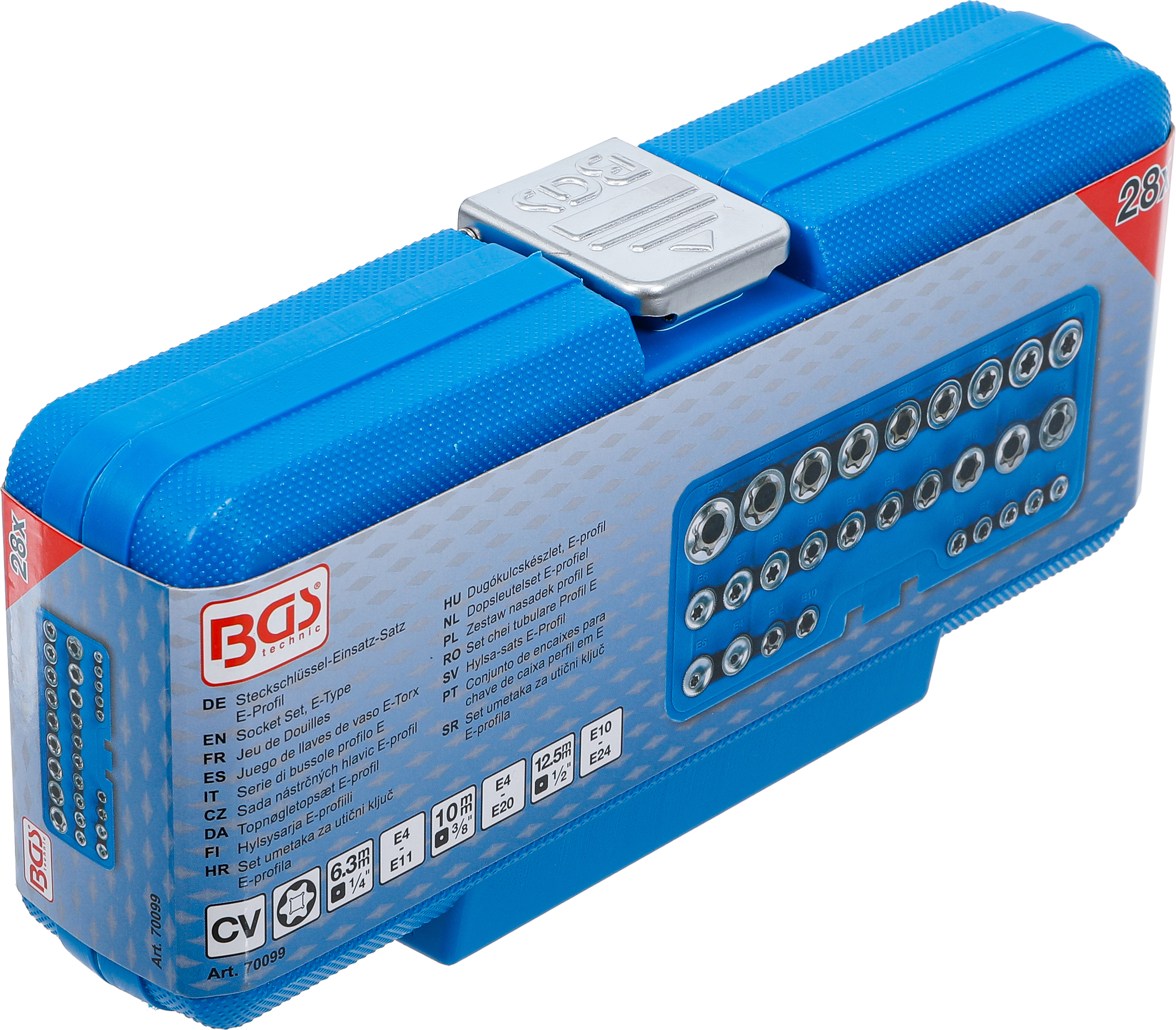 BGS Steckschlüssel-Einsatz-Satz, E-Profil | Antrieb Innenvierkant 6,3 mm (1/4") / 12,5 mm (1/2") | SW E4 - E24 | 28-tlg.