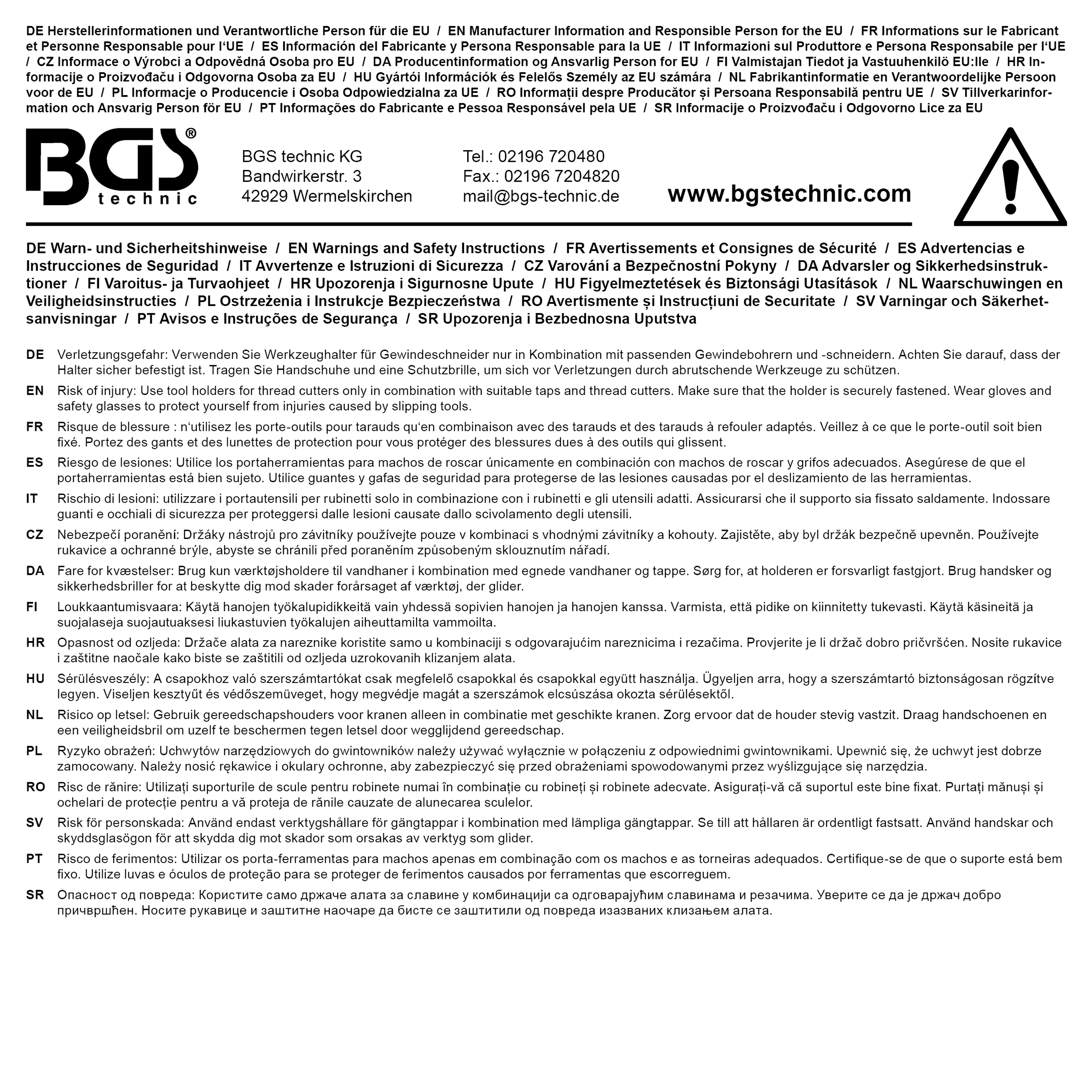 BGS Werkzeughalter mit Gleitgriff für Gewindebohrer | M3 - M10 | 80 mm