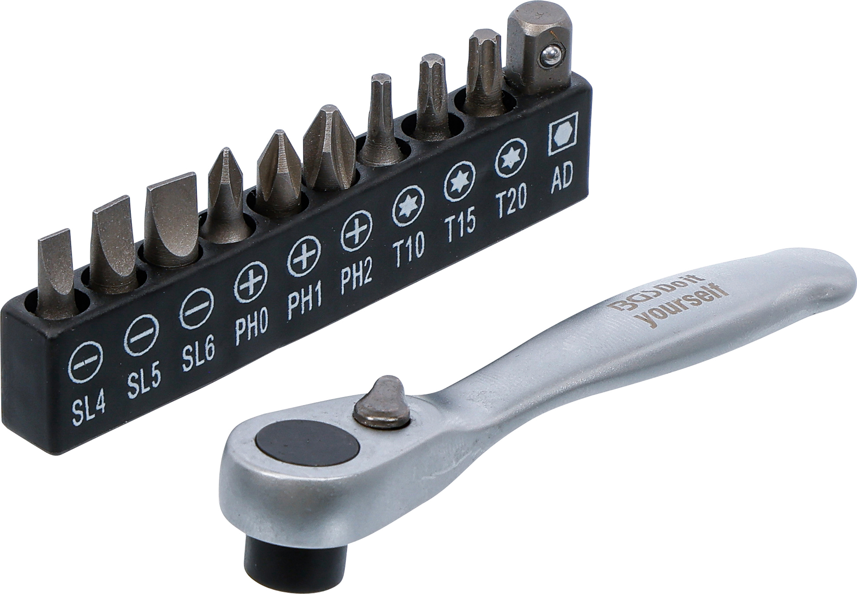 BGS Bit-Satz | mit Bit-Knarre | Antrieb Außensechskant 6,3 mm (1/4") | 11-tlg.