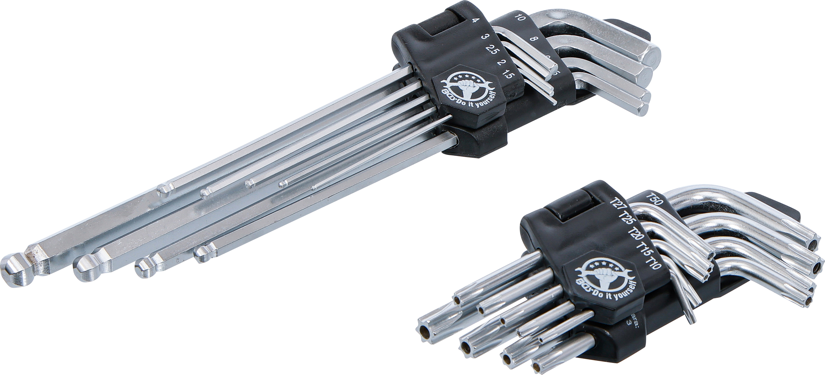 BGS Winkelschlüssel-Satz | lang | T-Profil (für Torx) T10 - T50 / Innensechskant 1,5 - 10 mm | 18-tlg.