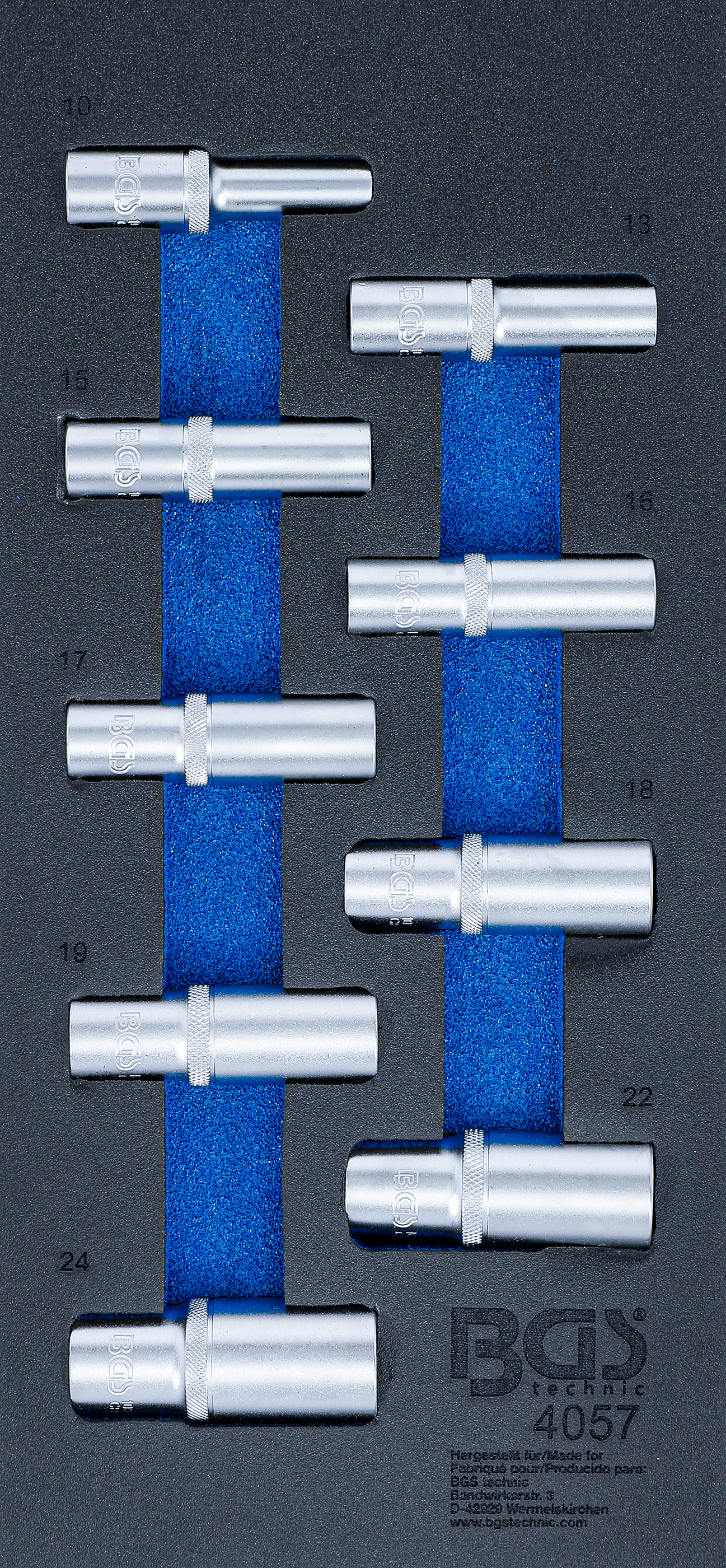 BGS Werkstattwageneinlage 1/3: Steckschlüssel-Einsätze Sechskant | 12,5 mm (1/2") | 10-24 mm | tief | 9-tlg.