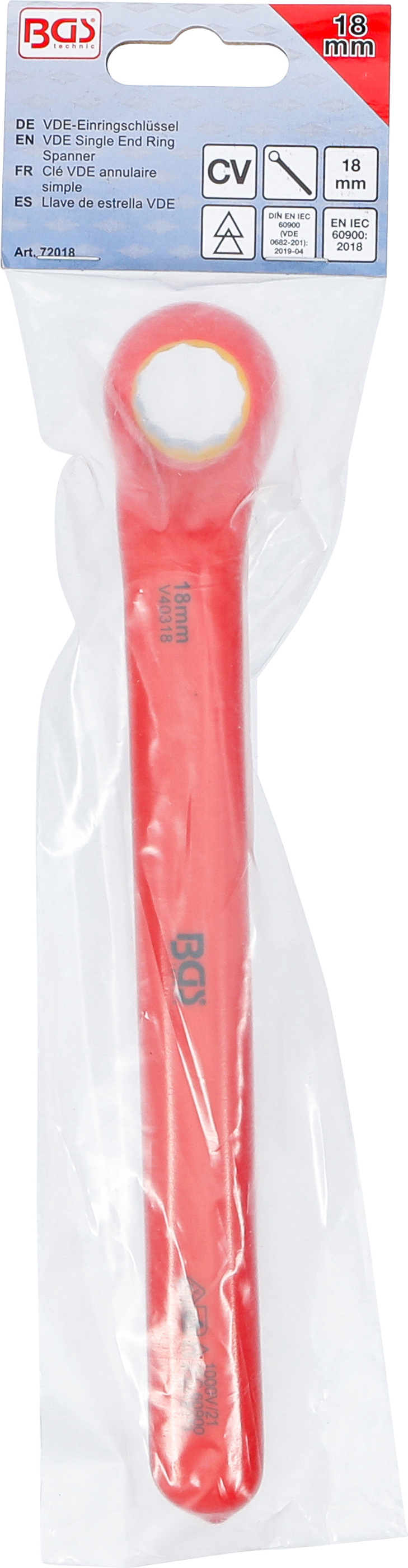 BGS VDE-Einringschlüssel | tief gekröpft | SW 18 mm