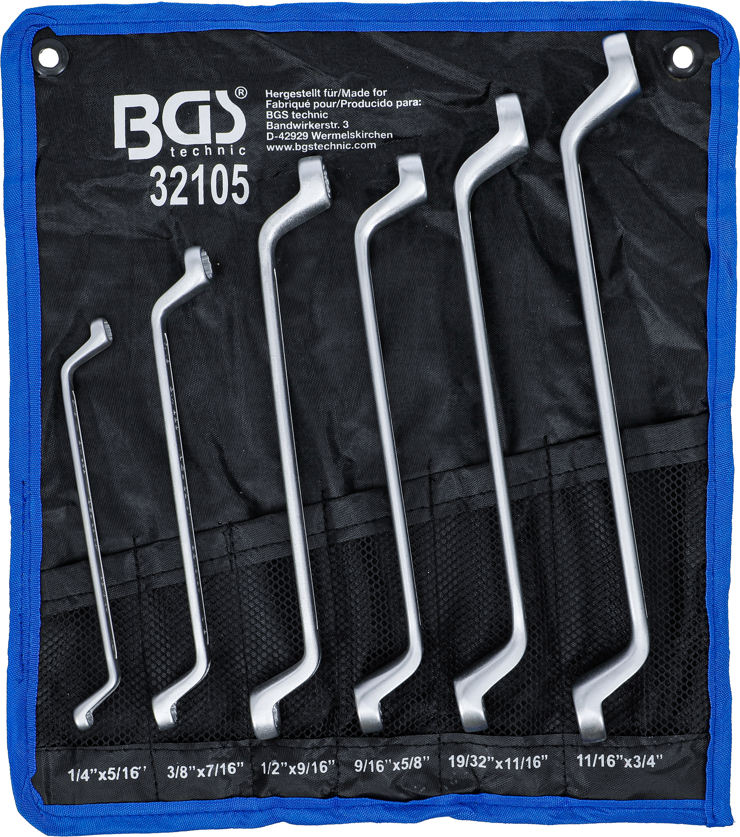 BGS Doppel-Ringschlüssel-Satz | tief gekröpft | Zollgrößen | SW 1/4" - 3/4" | 6-tlg.
