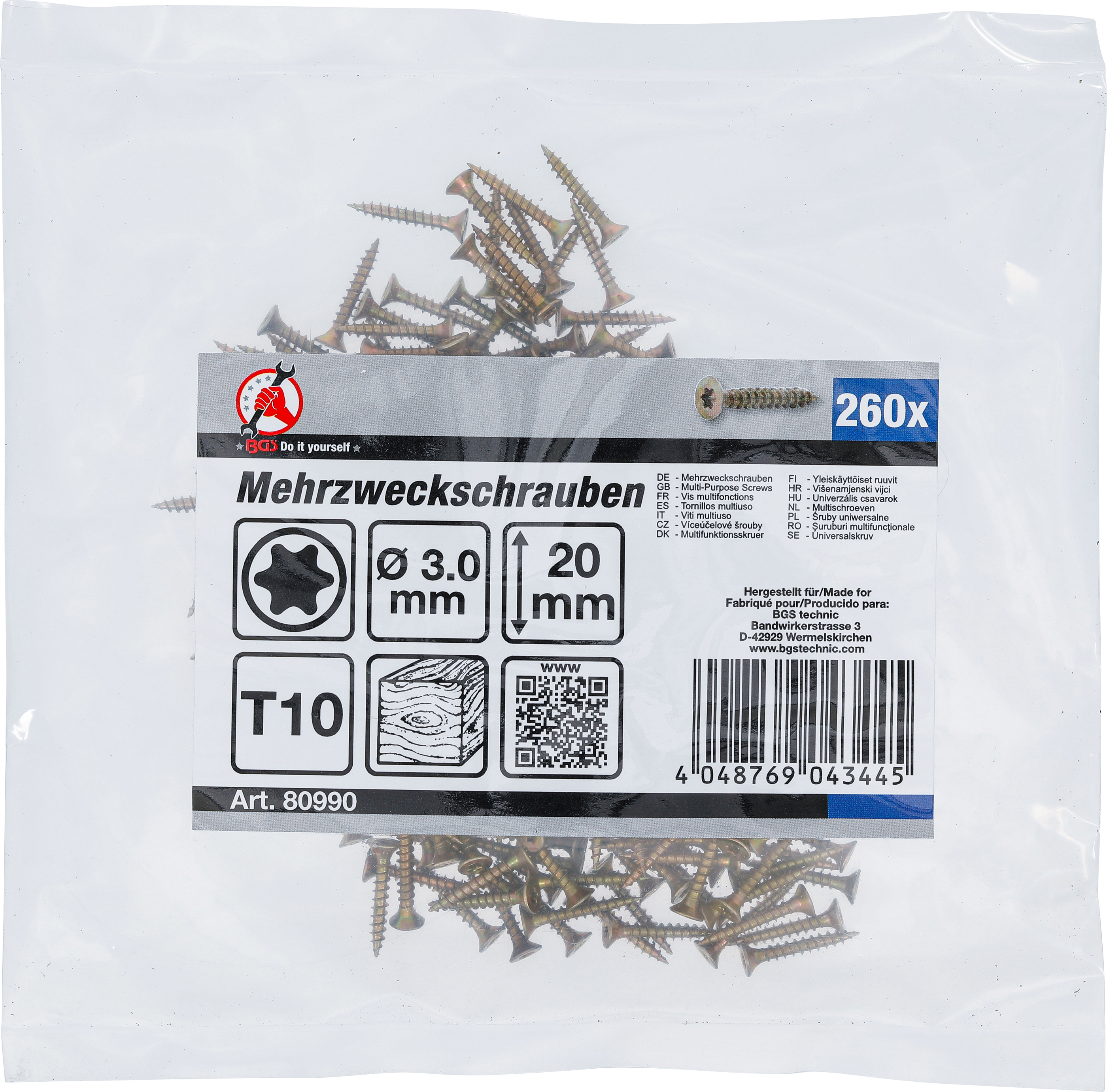 BGS Mehrzweckschrauben | T-Profil (für Torx) T10 | 3,0 x 20 mm | 260 Stück