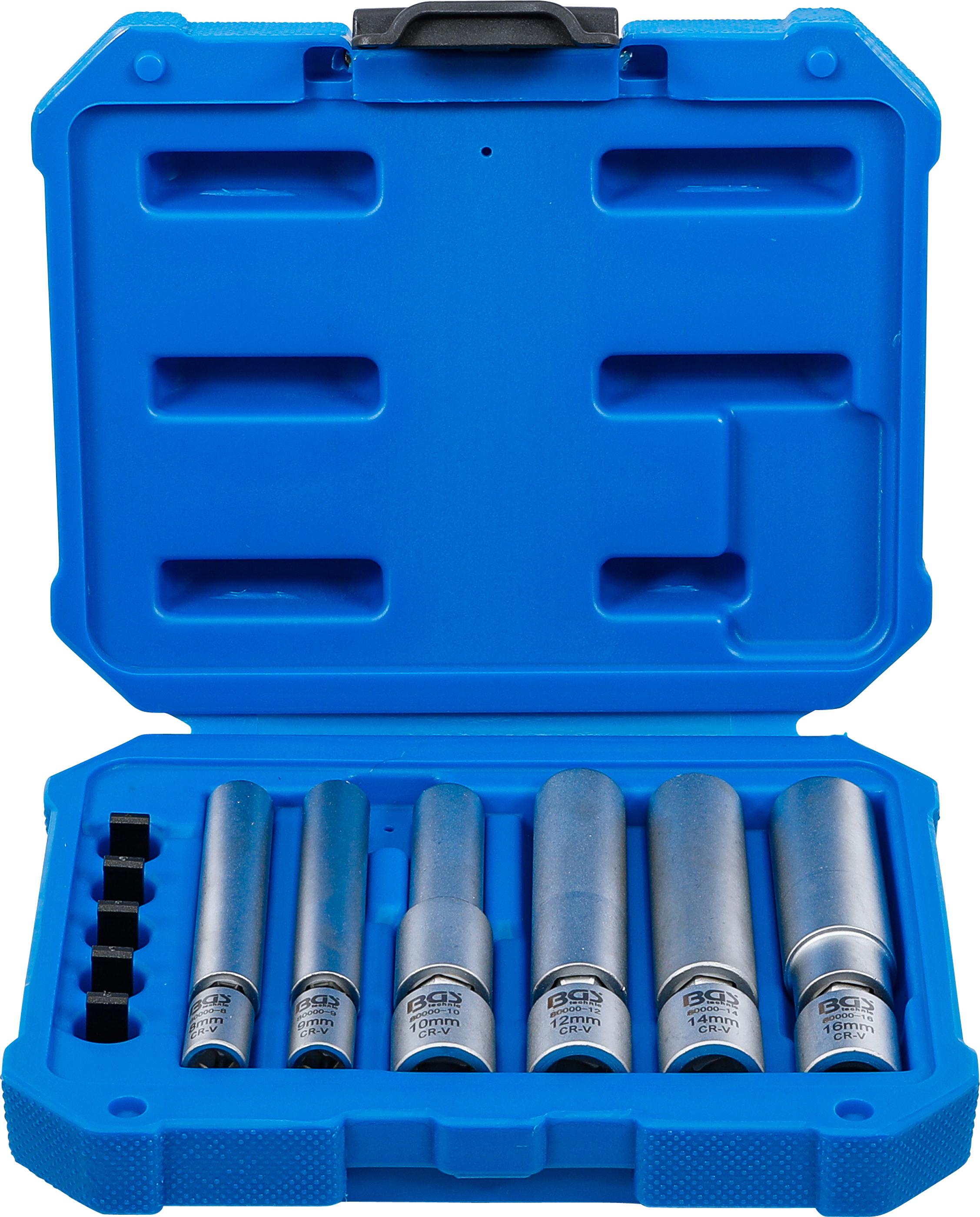 BGS Glüh- und Zündkerzen-Gelenk-Einsatz-Satz | Antrieb Innenvierkant 6,3 mm (1/4") / 10 mm (3/8") | SW 8 - 9 - 10 - 12 - 14 - 16 mm | 11-tlg.