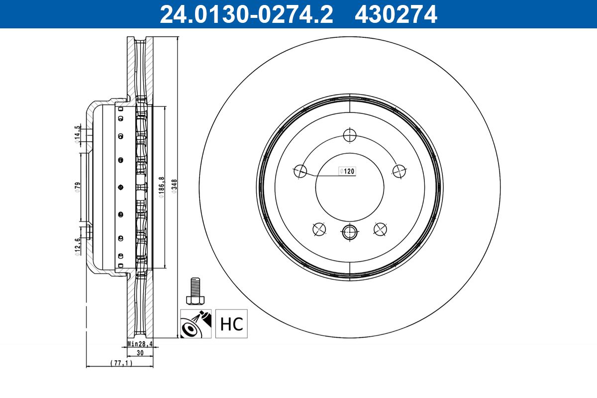 Bremsscheibe 24.0130-0274.2 “ATE 348 mm, 30 mm, 28,4 mm”
