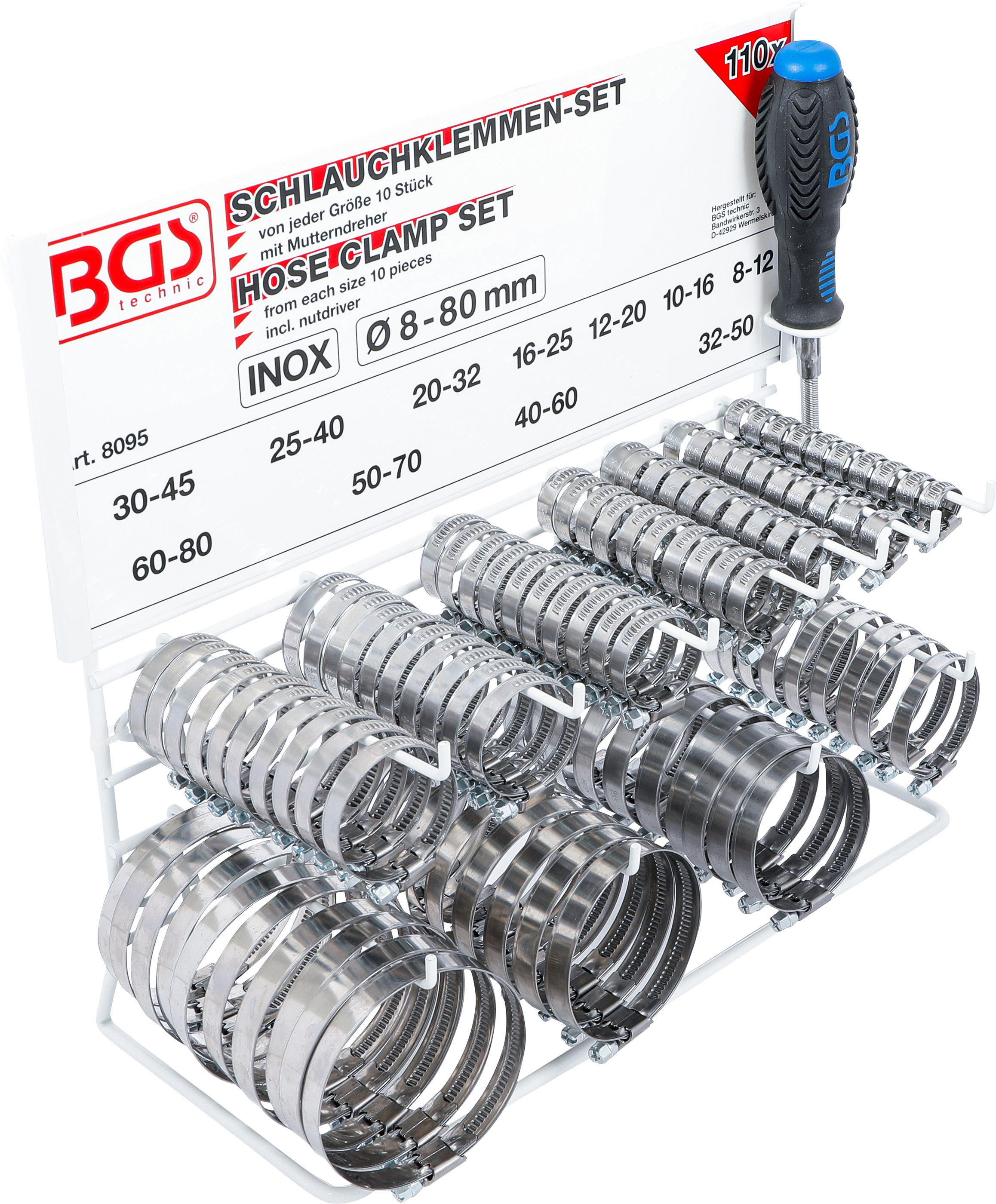 BGS Schlauchklemmen-Sortiment | rostfrei | auf Tafel | 111-tlg.