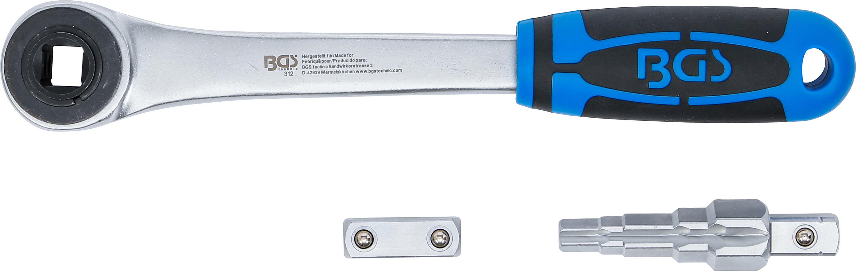 BGS Durchsteckknarre mit Adapter und Stufenschlüssel | Abtrieb Innenvierkant 12,5 mm (1/2")