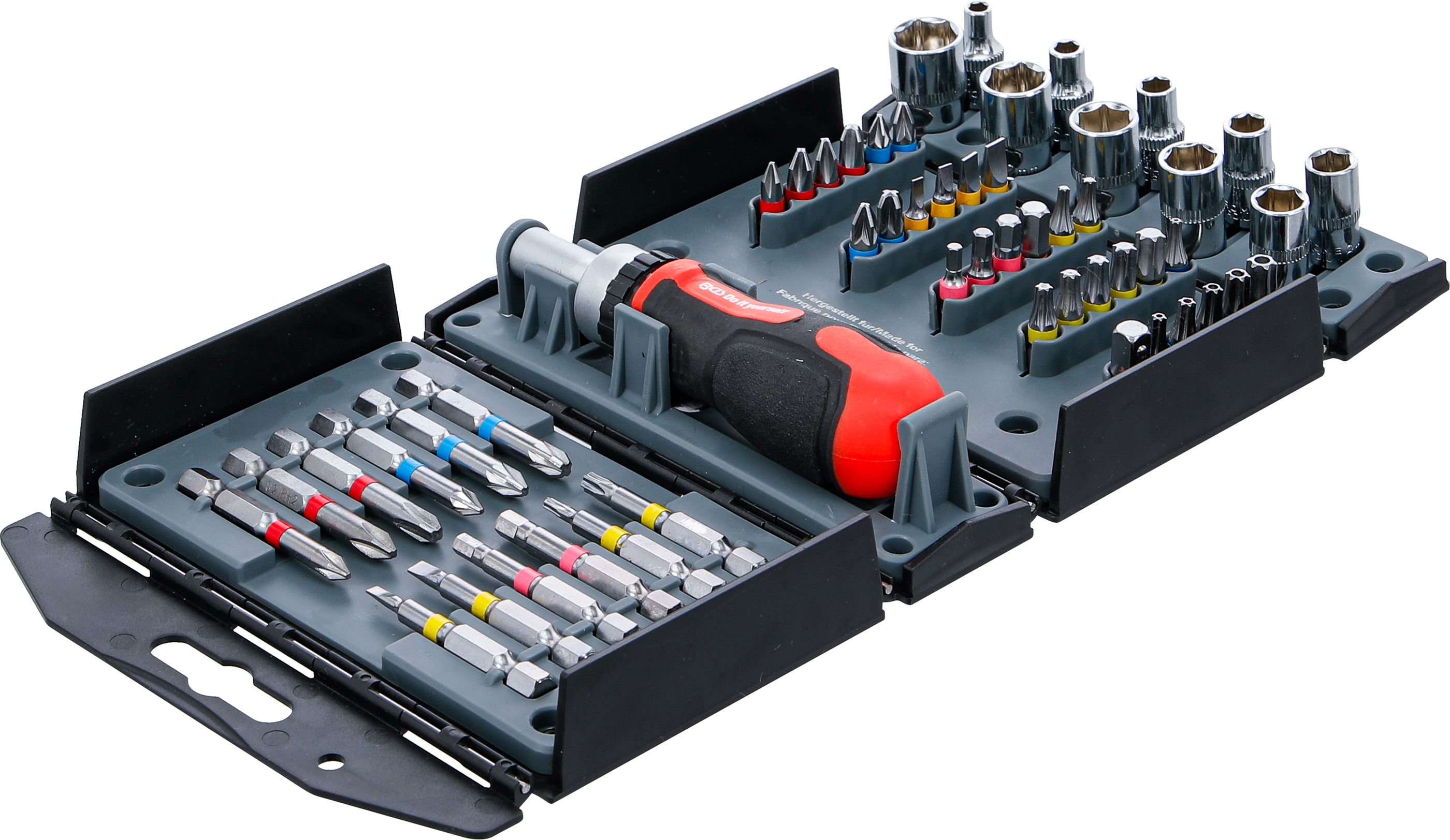 BGS Bit-/Steckschlüssel-Einsatz-Satz | mit Ratschen-Drehgriff für Bits, umschaltbar | 53-tlg.