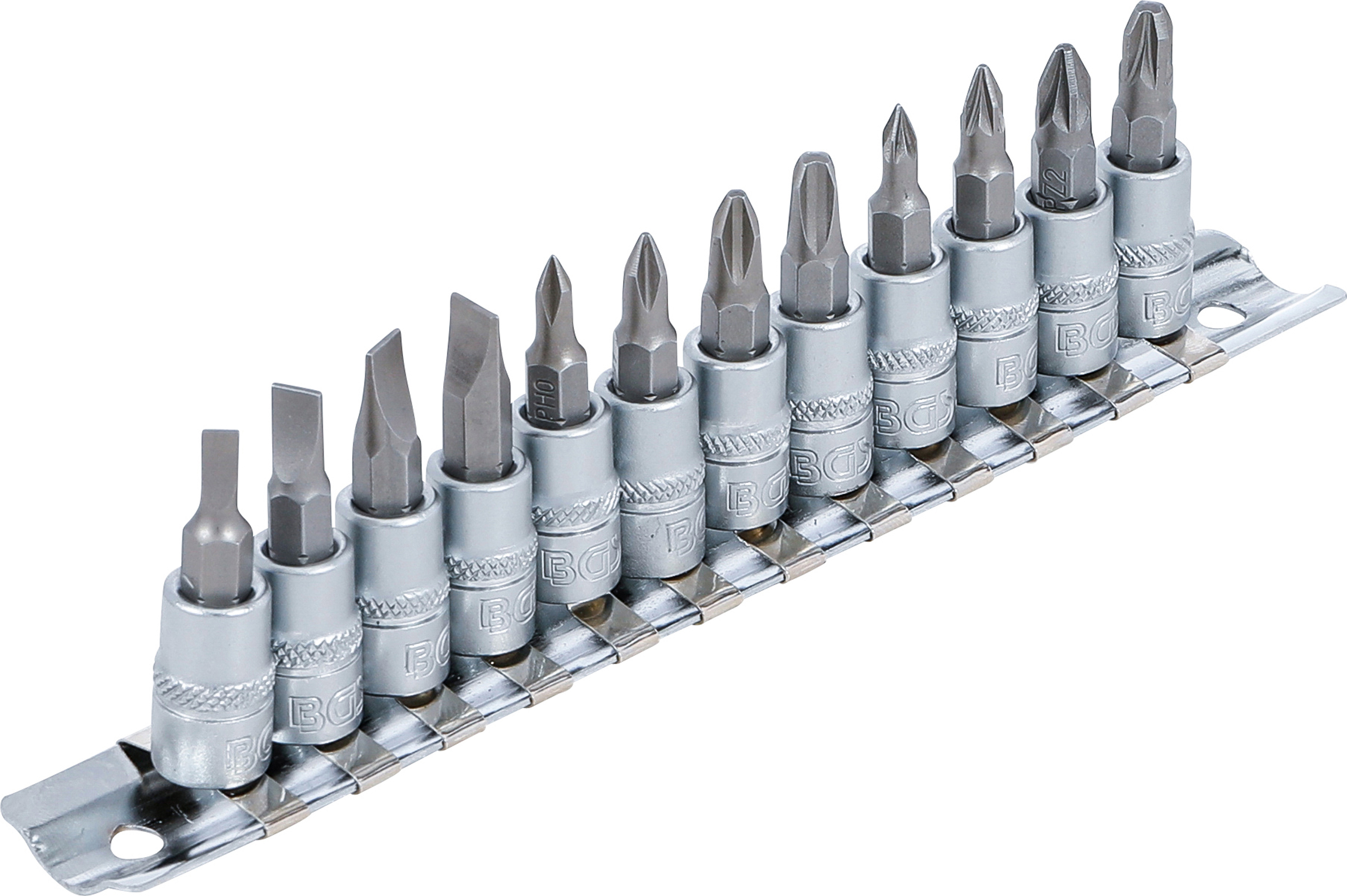 BGS Bit-Einsatz-Satz | Antrieb Innenvierkant 6,3 mm (1/4") | Schlitz, Kreuzschlitz PH, Kreuzschlitz PZ | 12-tlg. 