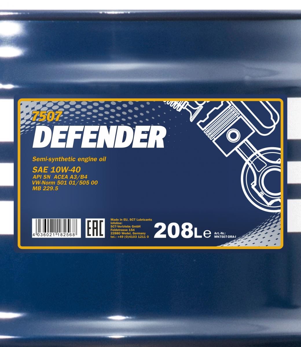 10W-40 Mannol 7507 Defender Motoröl 208 Liter