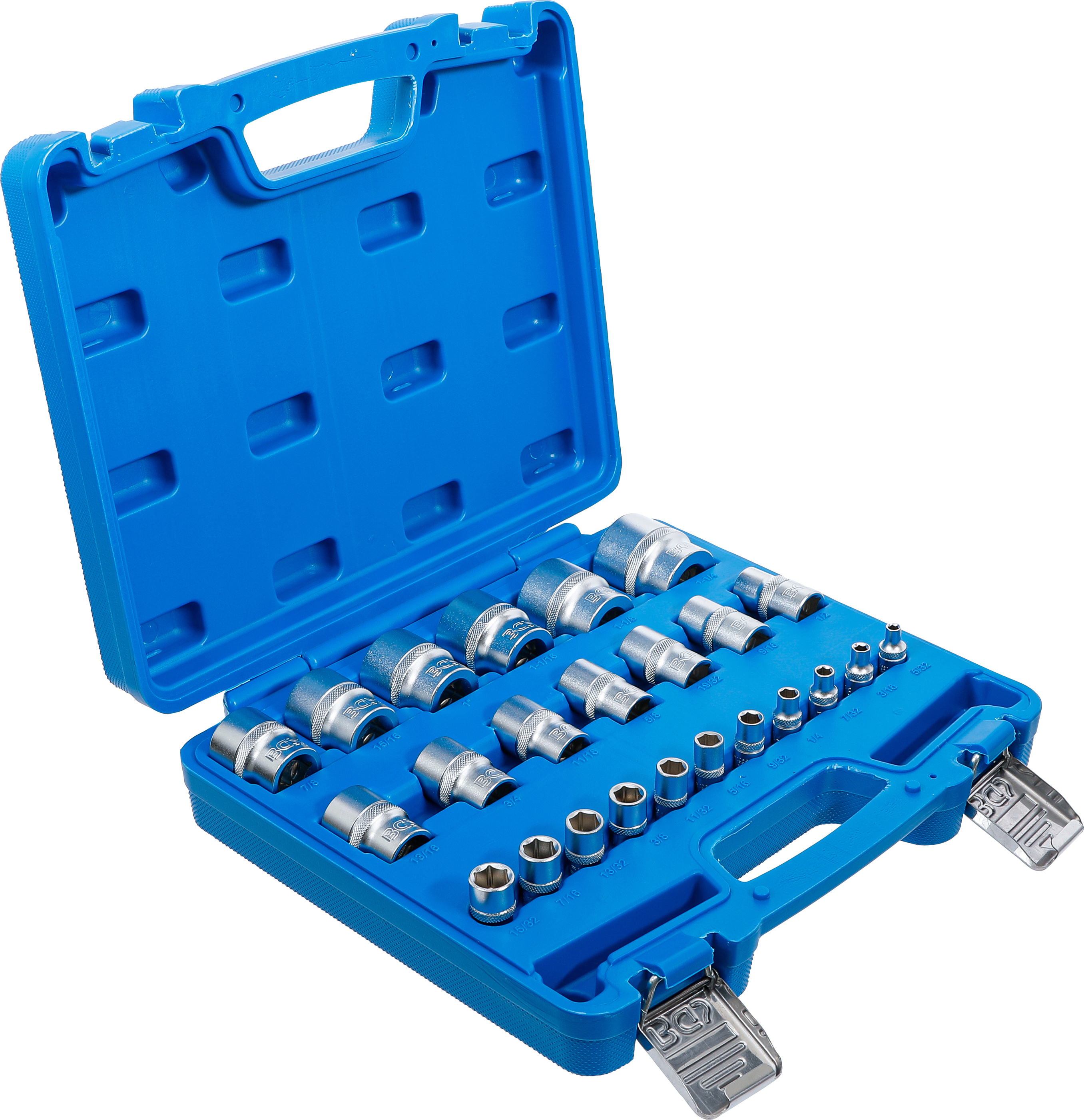 BGS Steckschlüssel-Einsatz-Satz, Sechskant | Antriebe Innenvierkant 6,3 mm (1/4"), 12,5 mm (1/2") | Zollmaße | 24-tlg.