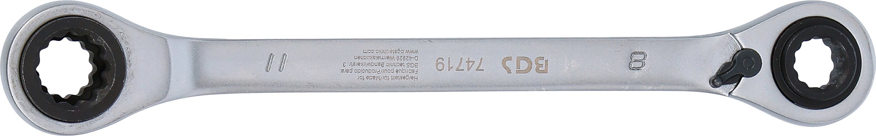 BGS Doppel-Ratschen-Ringschlüssel | umschaltbar | 4-in-1 | 8 x 10 - 9 x 11 mm