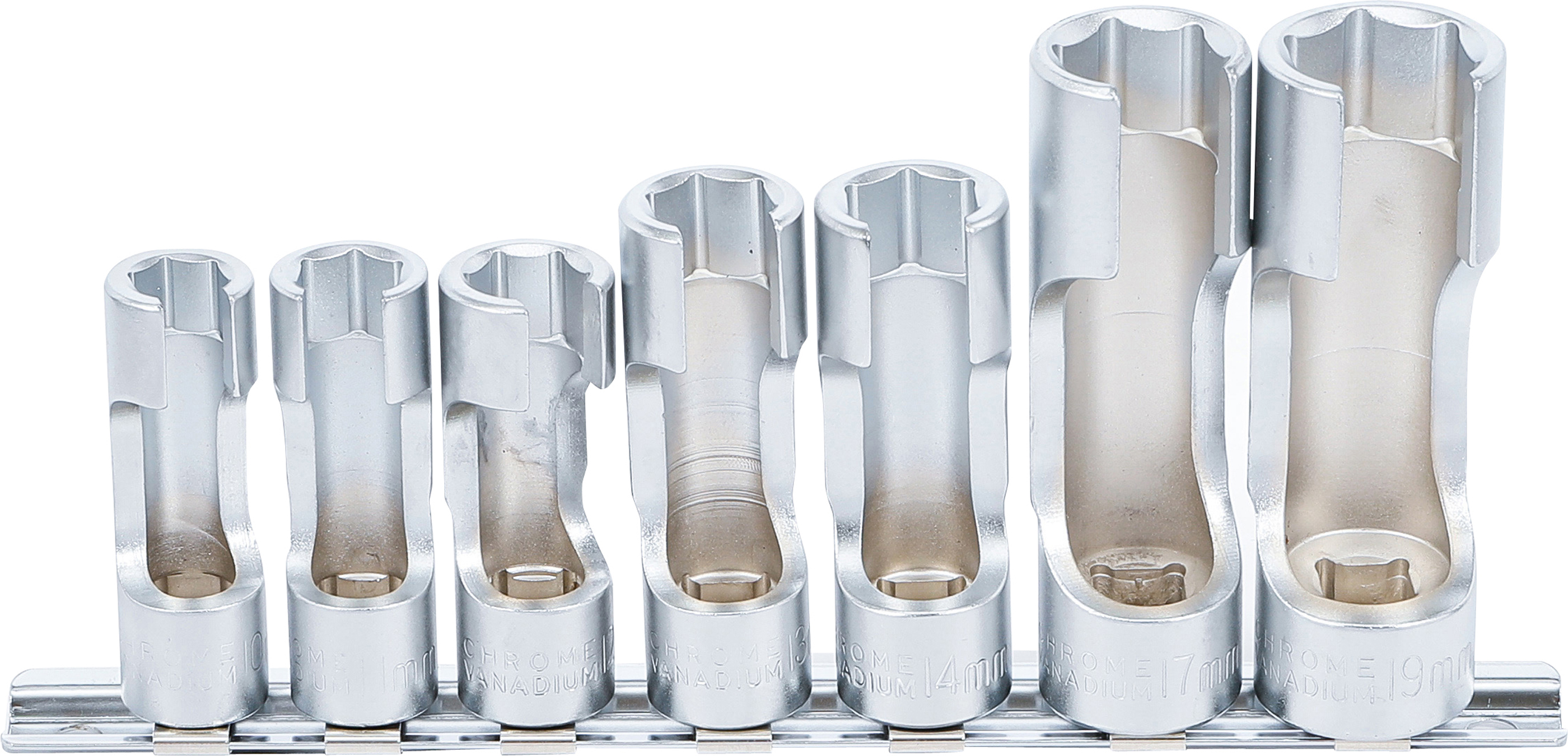 BGS Spezial-Steckschlüssel-Einsatz-Satz, geschlitzt | Antrieb Innenvierkant 10 mm (3/8") | SW 10 - 19 mm | 7-tlg.