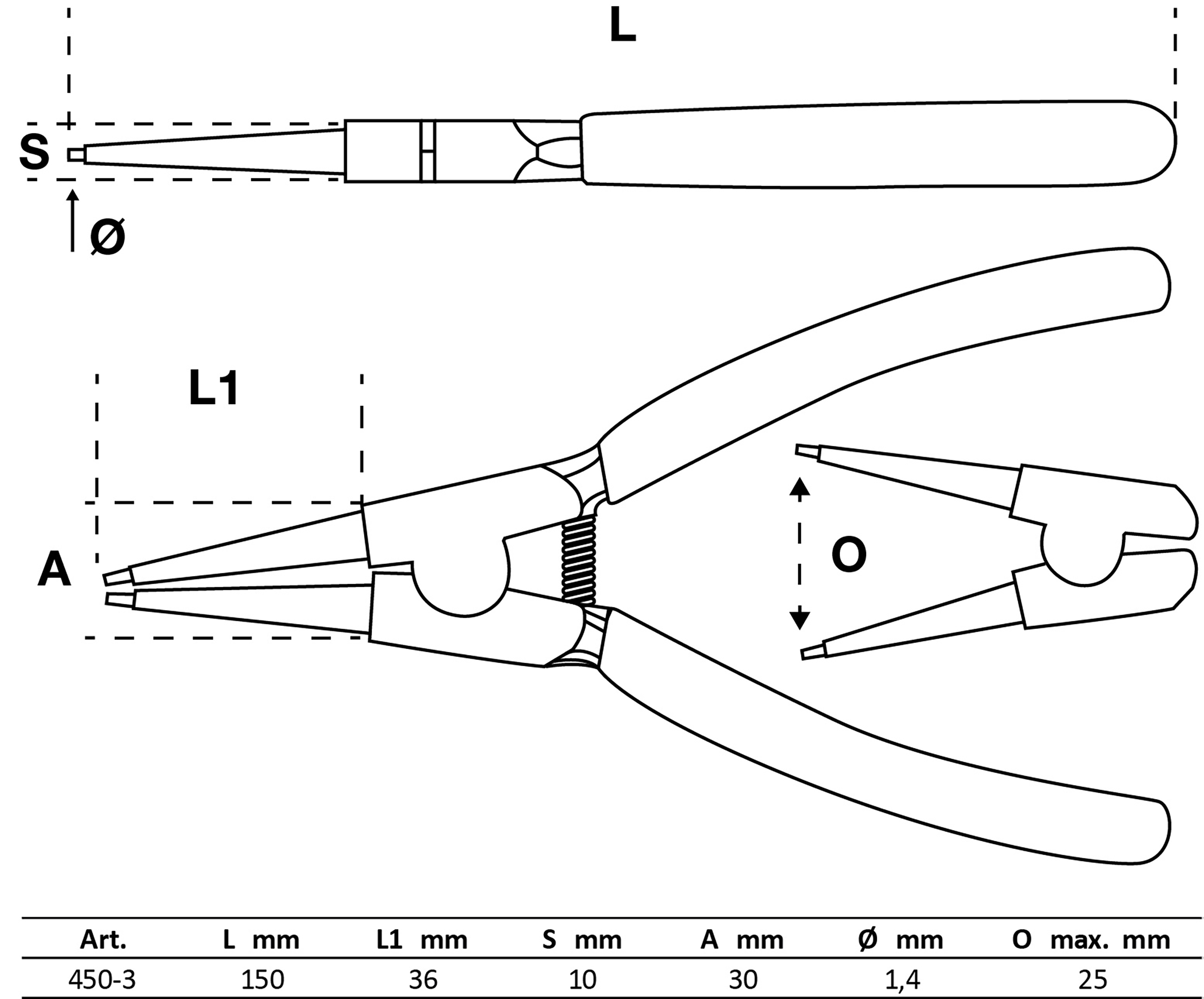BGS Sprengringzange | gerade | für Außensprengringe | 150 mm