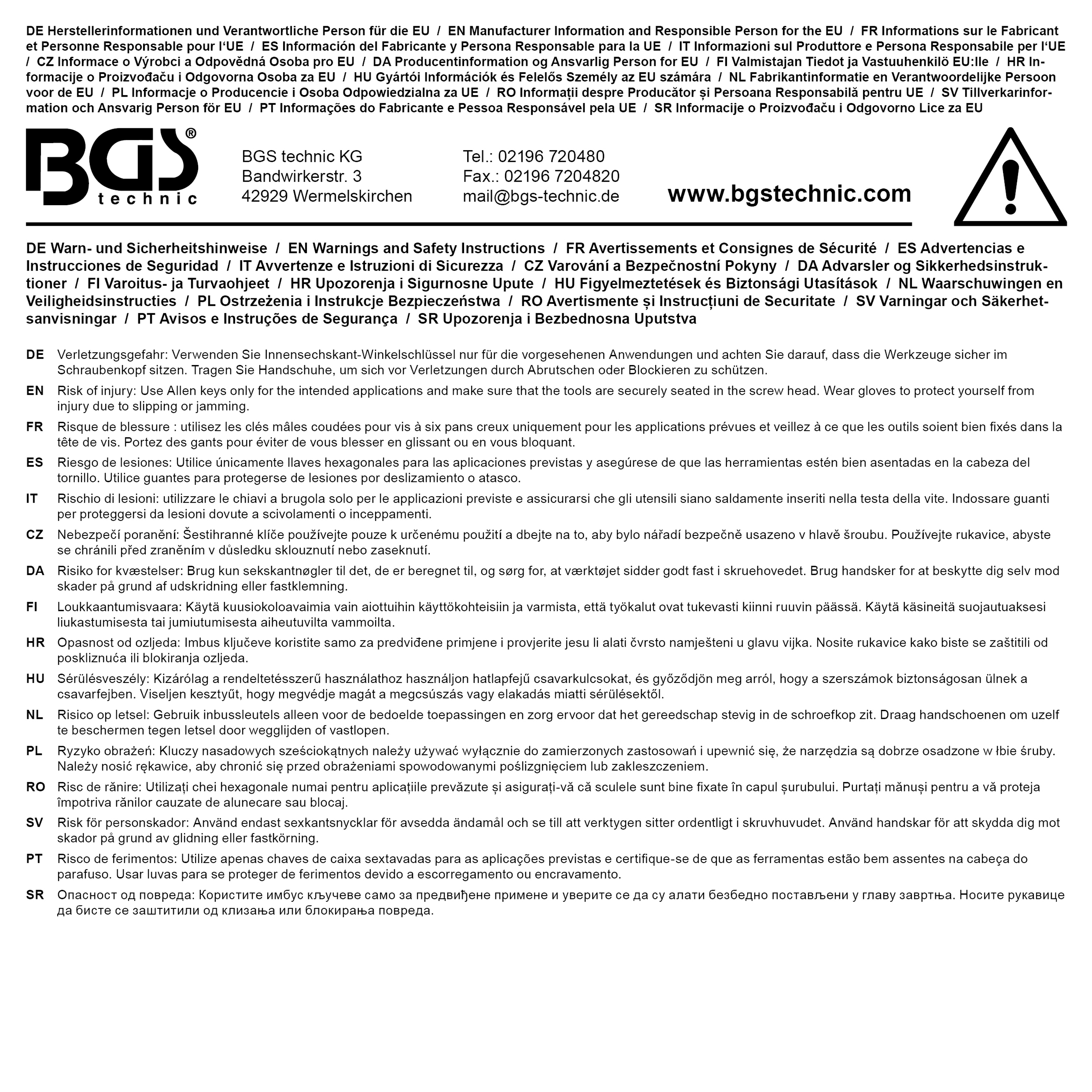 BGS Winkelschlüssel | extra lang | Innensechskant / Innensechskant mit Kugelkopf 2,0 mm