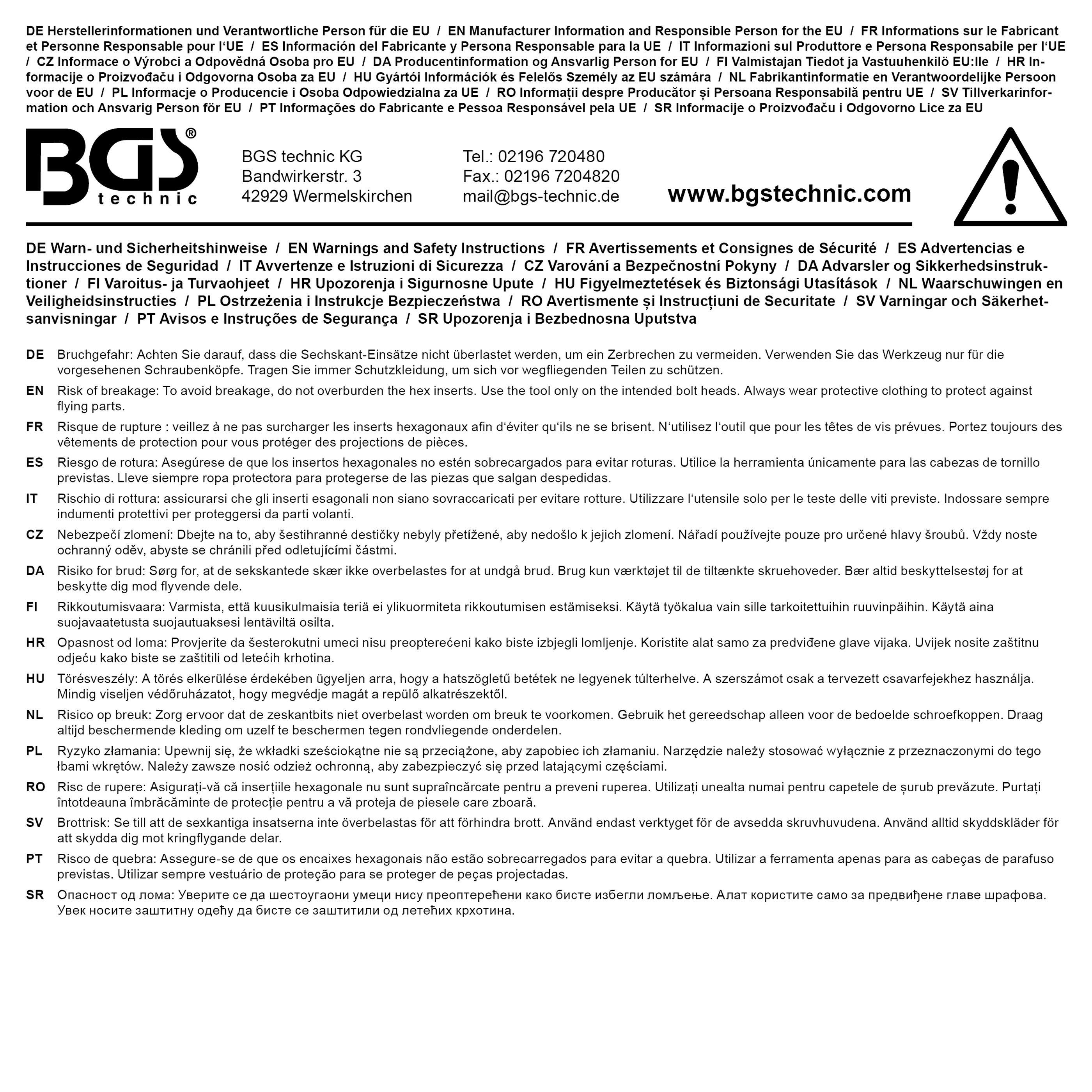 BGS Steckschlüssel-Einsatz Sechskant | Antrieb Innenvierkant 20 mm (3/4") | SW 44 mm