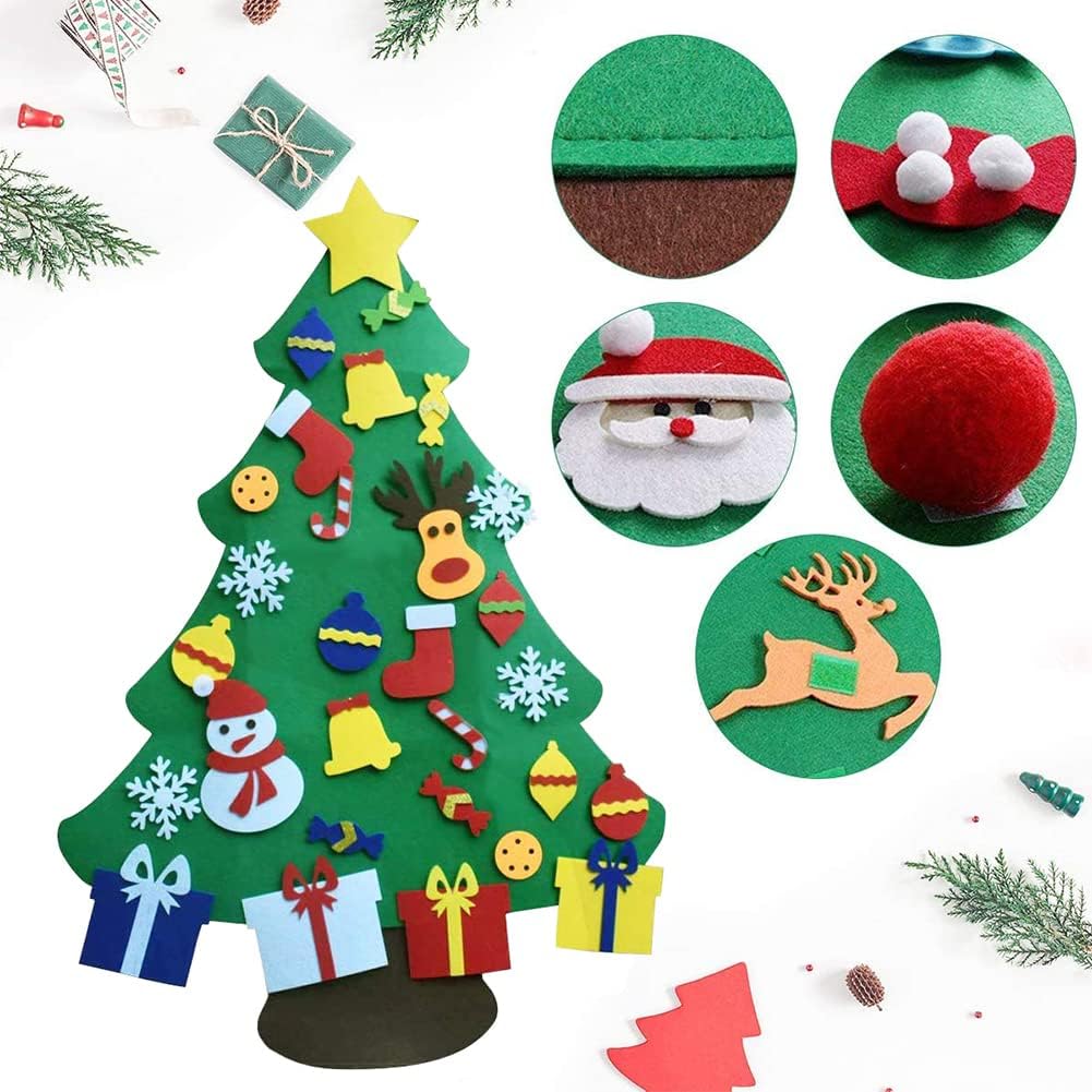 GOODGDN Filz Weihnachtsbaum, Filz Weihnachtsbaum Set mit Ornamente für Kinder, Neujahr Tür Wandbehang Dekorationen 95cm DIY Weihnachtsbaum Dekoration Ornamente