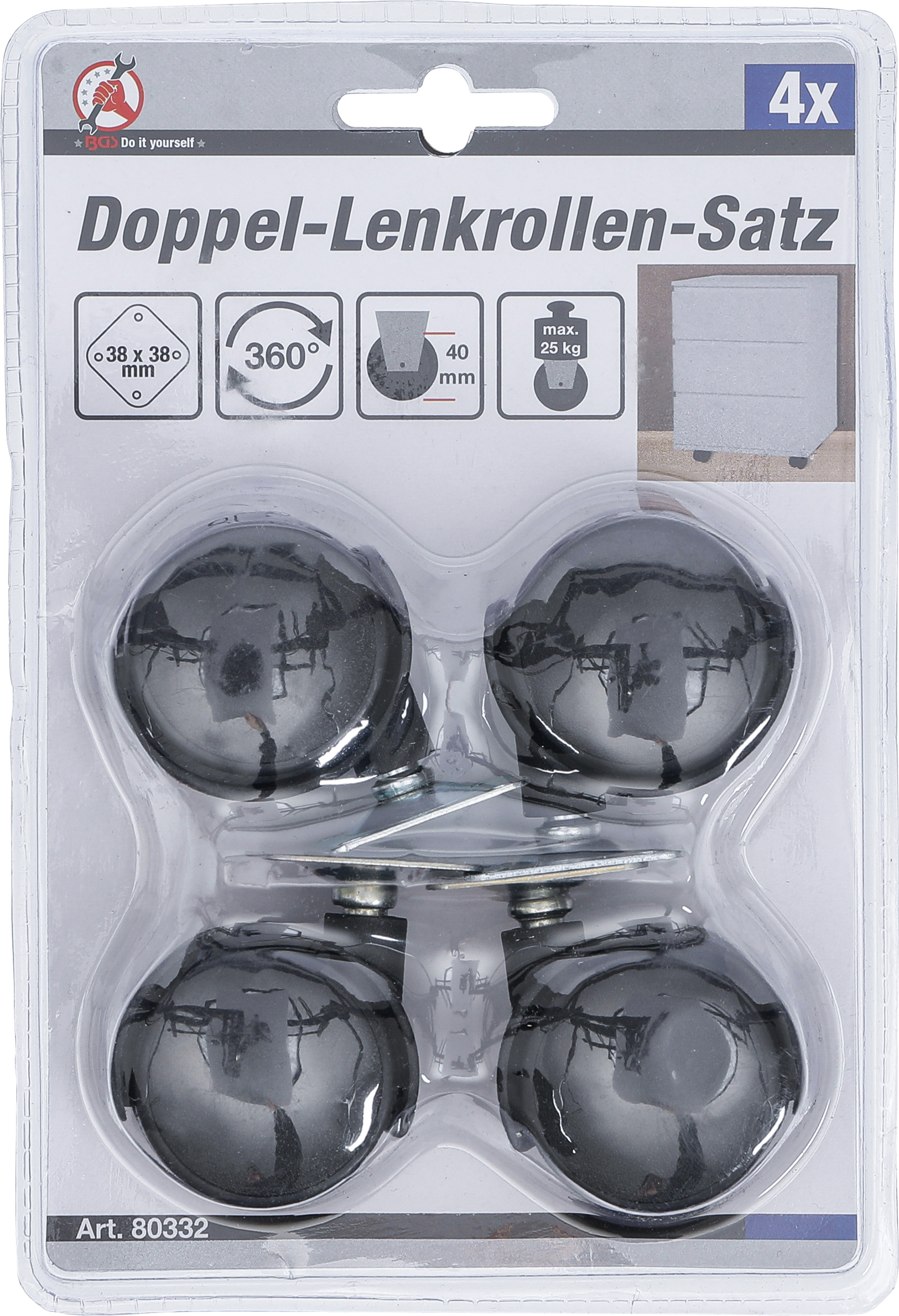 BGS Doppel-Lenkrollen-Satz | Ø 40 mm | 4-tlg.